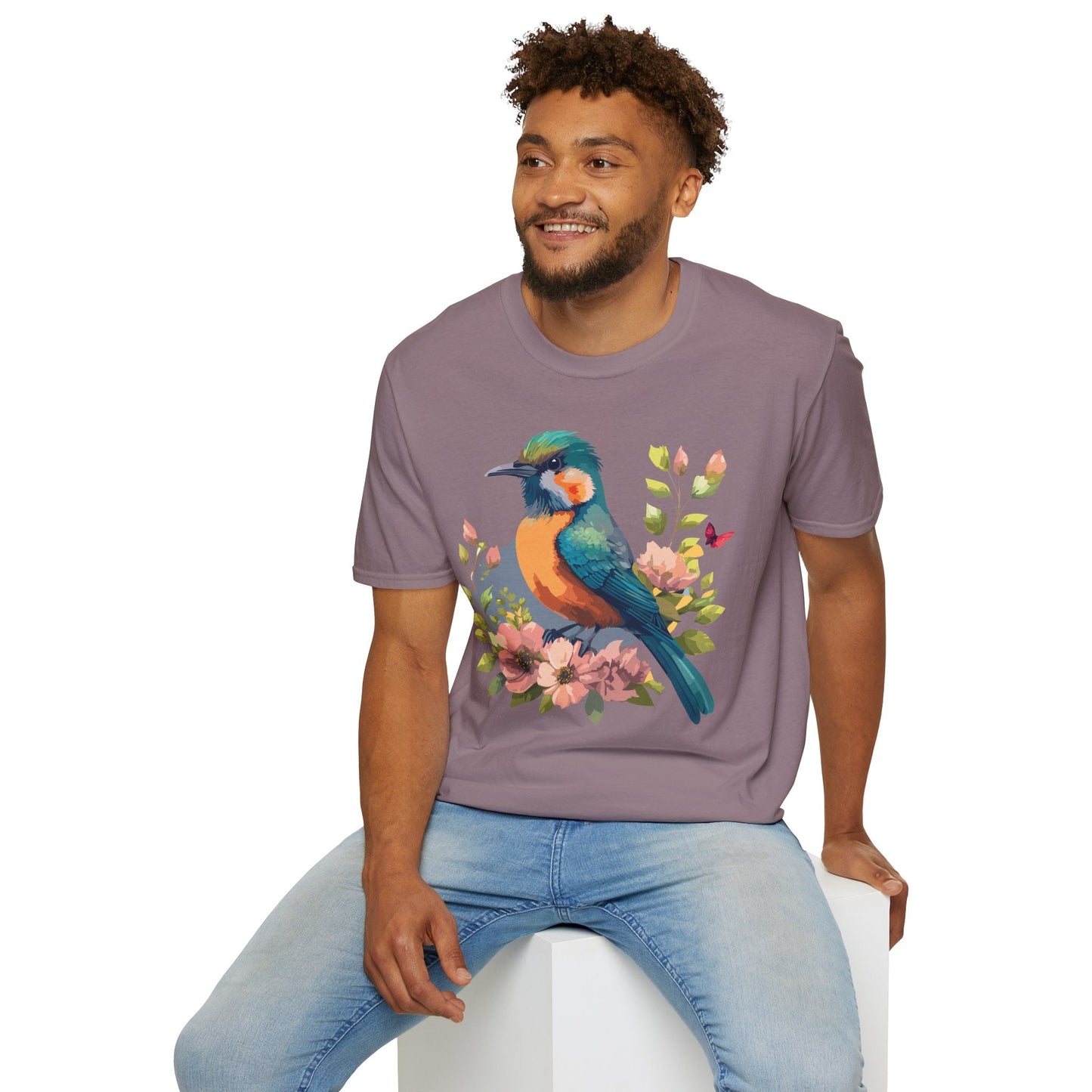 Floral Bird T Shirt Unisex Softstyle Tee 100 Percent Ring Spun Cotton Animal Print