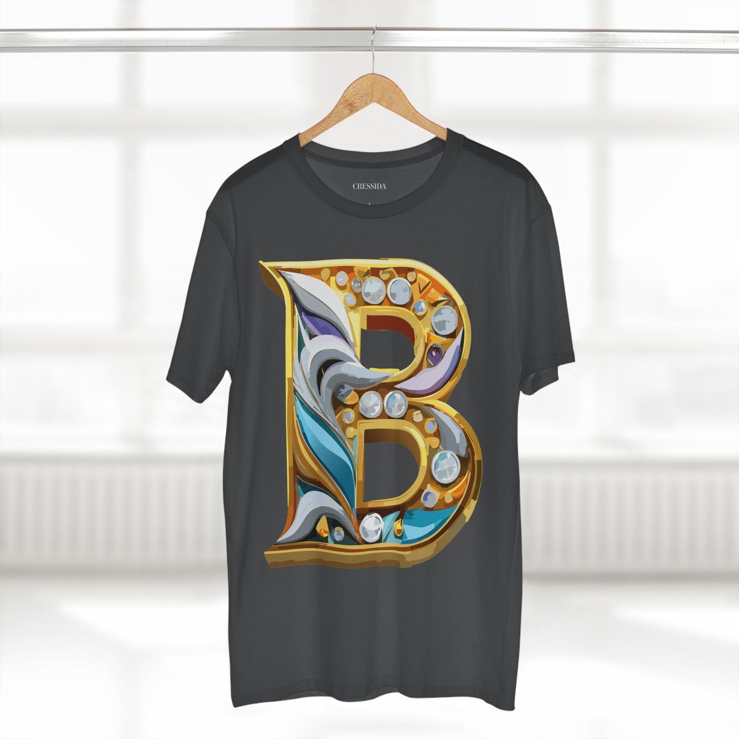 Letter B Graphic Design Tee Unisex 100 Cotton With Antique Gold Letters Artwork T-Shirt