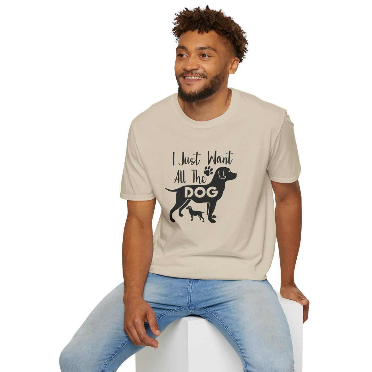 I Just Want All The Dogs T-Shirt Cute Dog Lover Graphic Tee Unisex Cotton T-Shirt Gildan Softstyle 64000 Tee