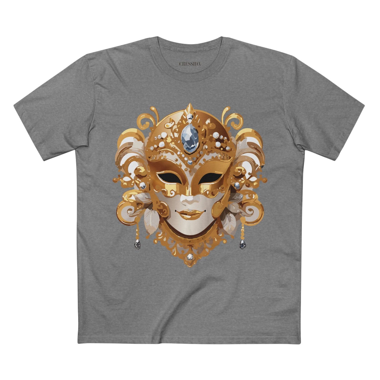 Carnival Mask Graphic T-Shirt Unisex 100 Cotton With Antique Gold Art Design Tee 23
