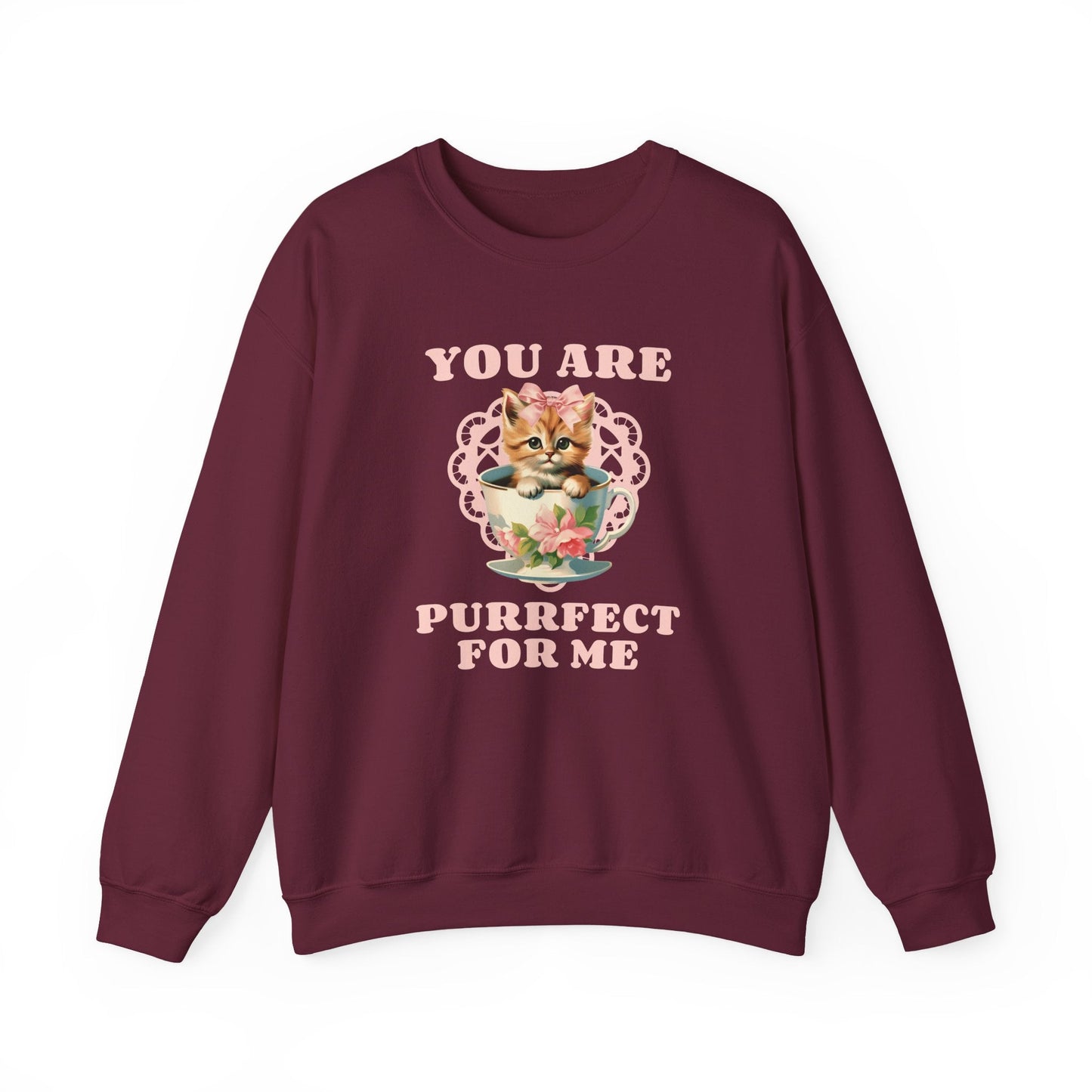 Cat Sweatshirt With Heart Print Valentines Day Unisex 50 50 Cotton Poly Crewneck