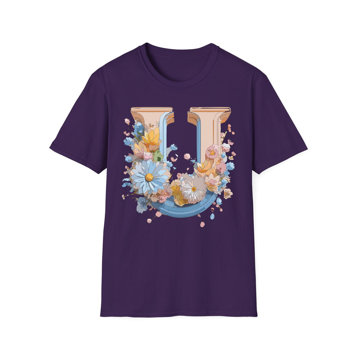 Floral Letter U T-Shirt | Botanical Monogram Initial Tee