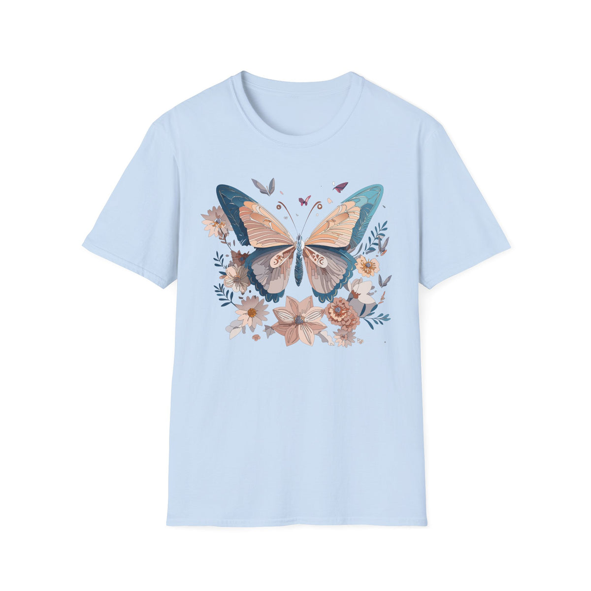 Butterfly Floral T-Shirt — Vintage Boho Nature Graphic Tee Unisex 100 Cotton Gildan T-Shirt