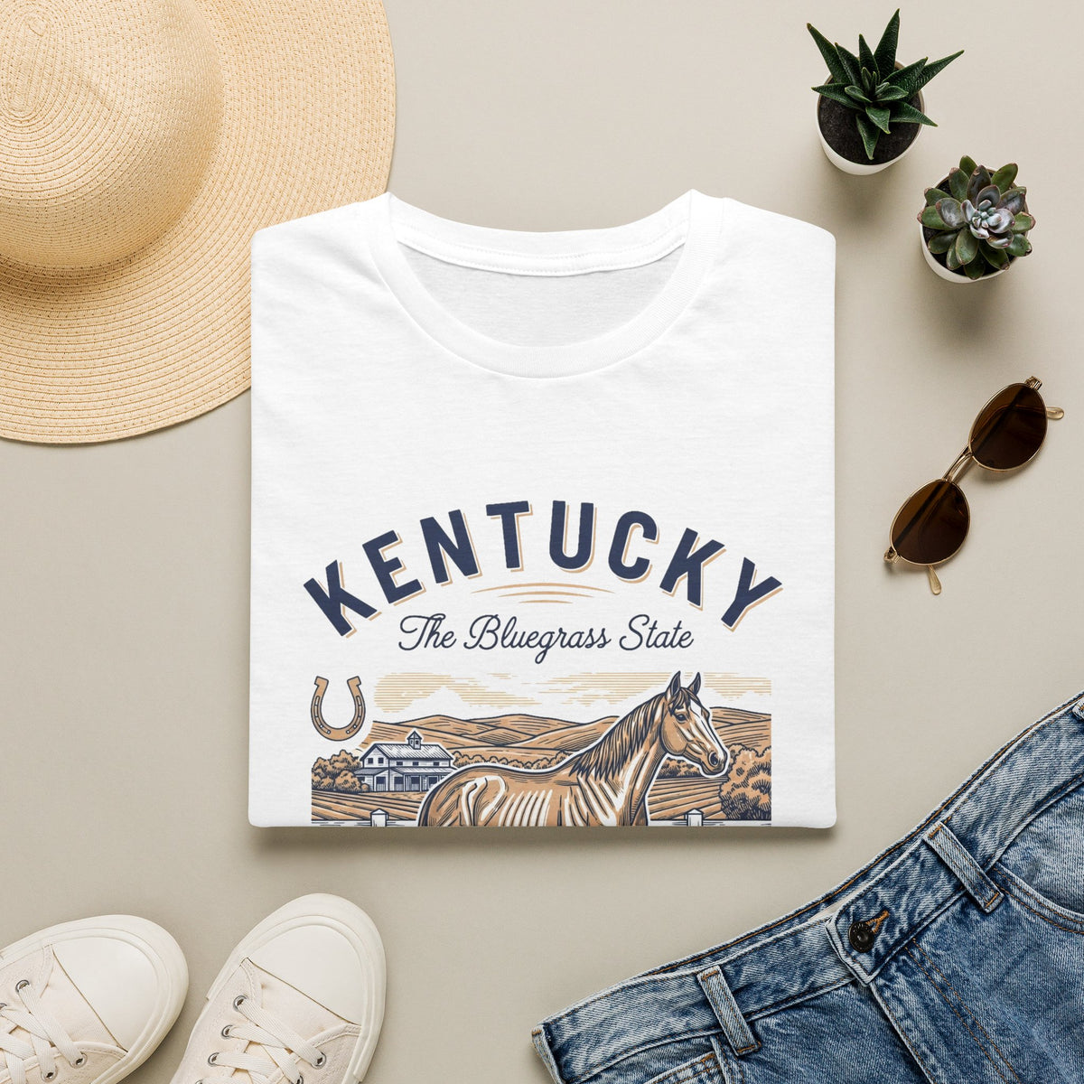 Kentucky Horse Ranch T‑Shirt — The Bluegrass State Travel Tourist Graphic Design Unisex 100 Cotton Gildan T-Shirt