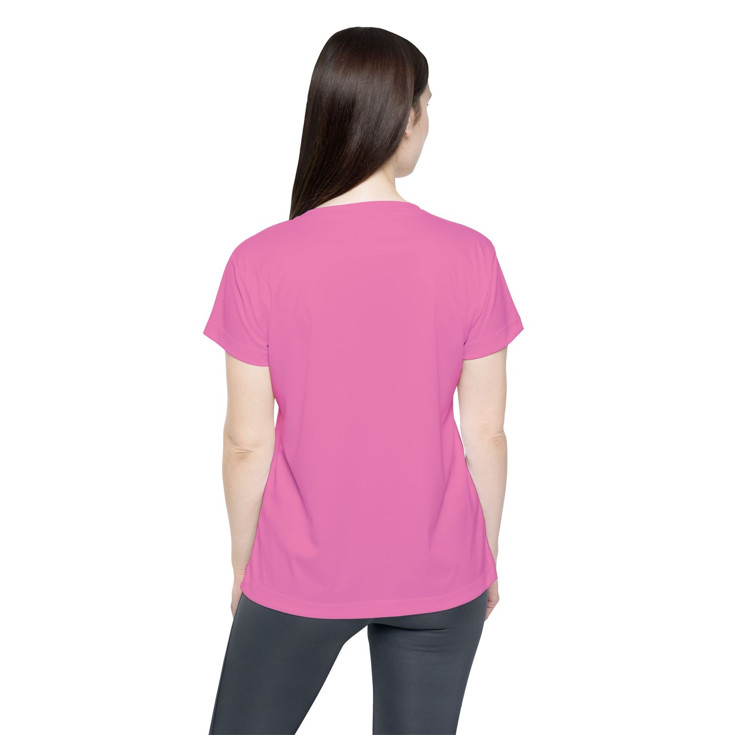 Pink Carnation Women's Sports Jersey Short Sleeves 100% Poly Solid Pink Color Print Athletic Tee