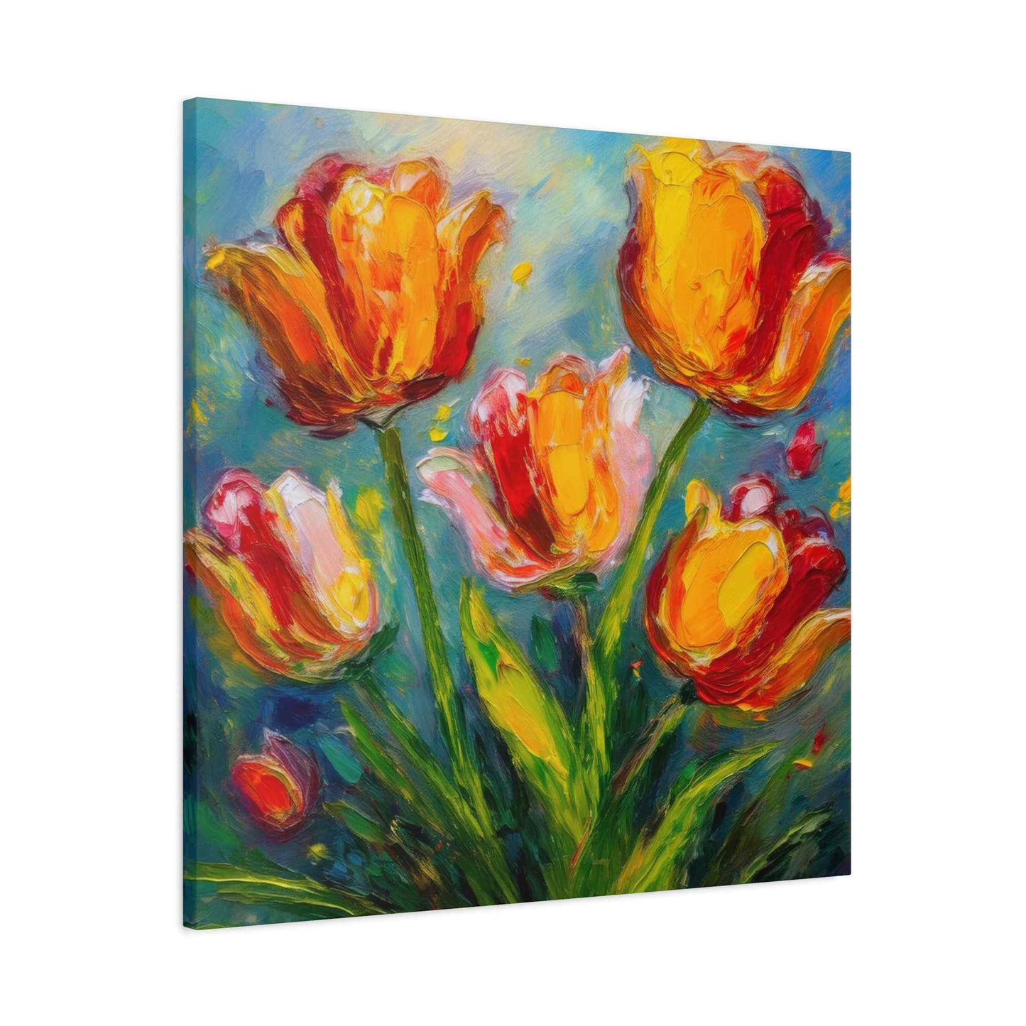 Tulips Print Canvas, Floral Oil Paint Print 20x20, 24x24, 30x30, 32x32, 36x36 Art Design Pine-Wood Inner Frame MC-144