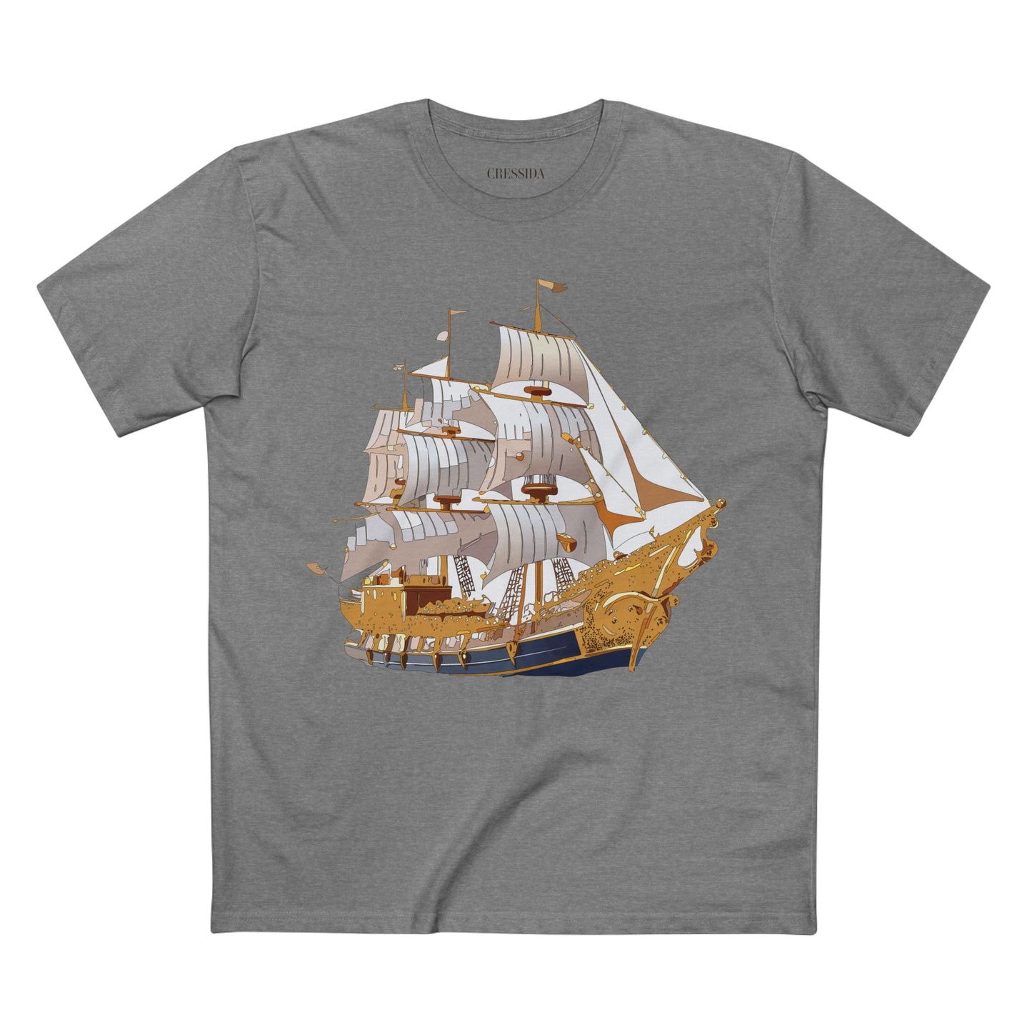 Ship Graphic Unisex 100 Cotton T-Shirt with Gold Frigate Art Design 2