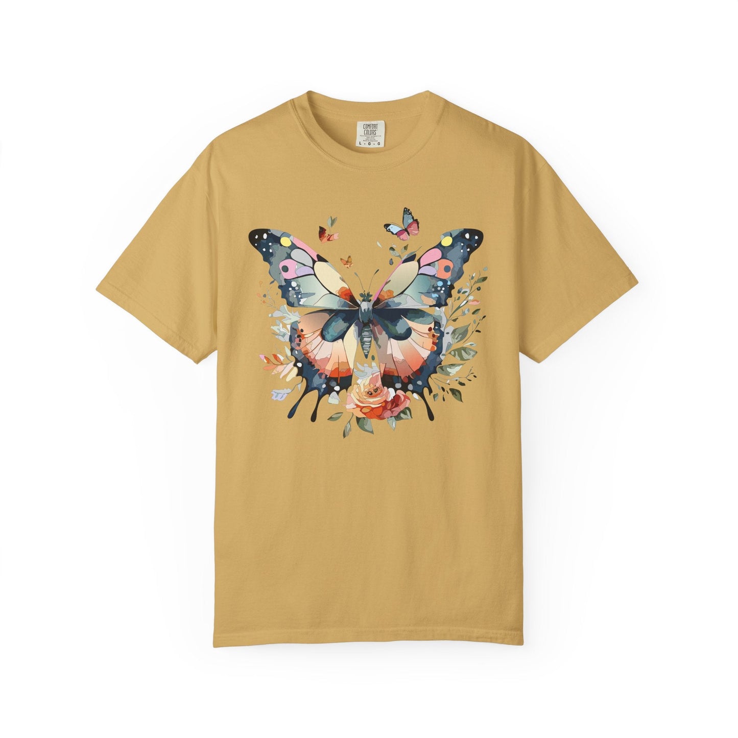 Butterfly Floral Print T-Shirt Botanical Design Unisex Heavy Cotton Tee b3