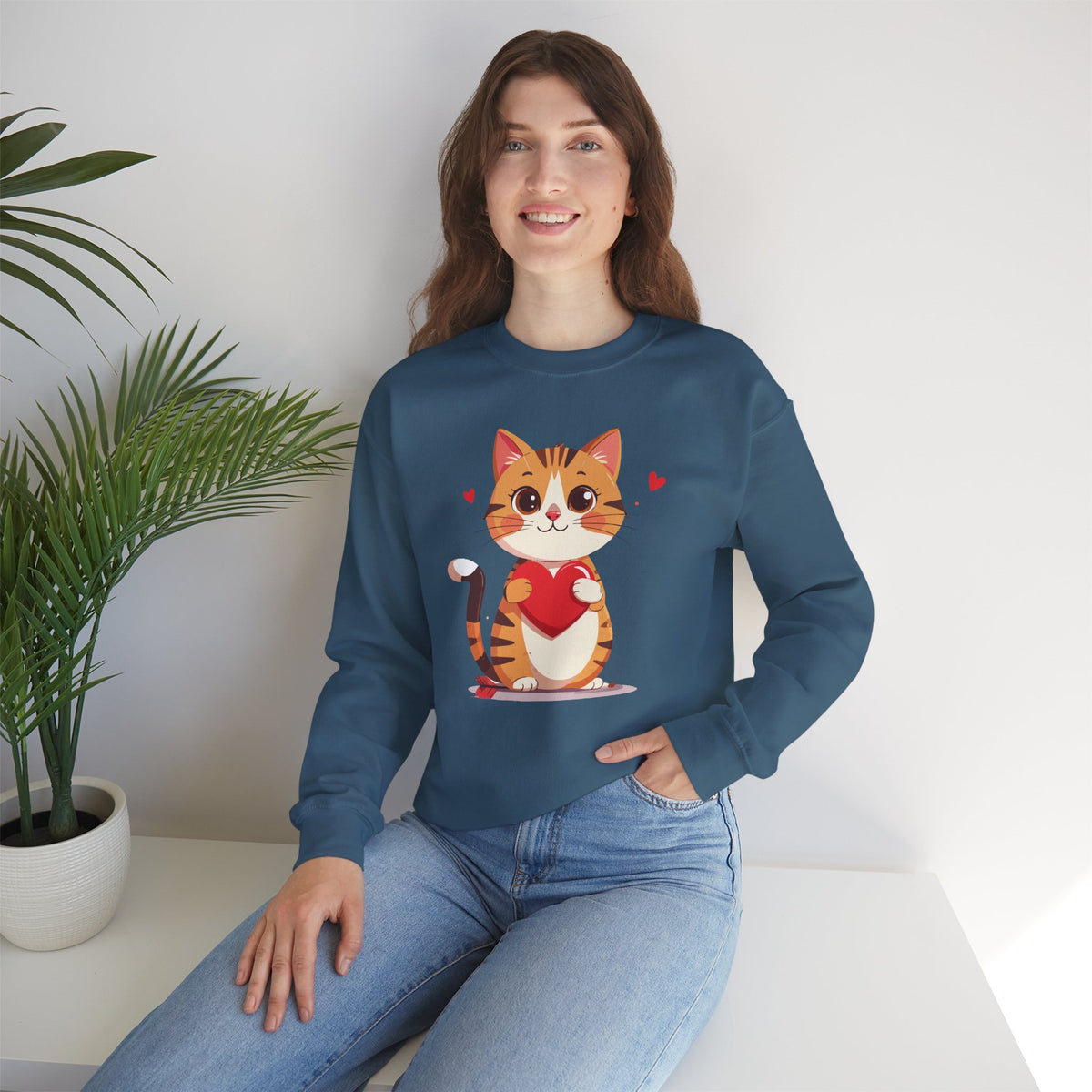 Cat Heart Sweatshirt, Heart Sweatshirt, Cat Sweatshirt, Valentine's Day Sweatshirt, 50/50 Cotton-Poly Animal Sweatshirt 103