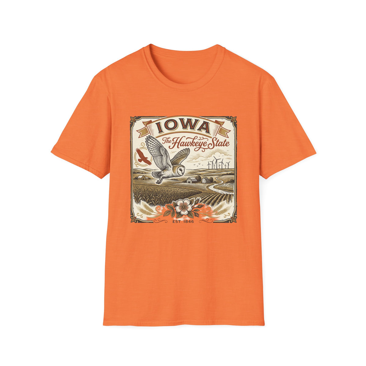 Iowa Hawkeye State Vintage Travel Tourist Graphic Design Unisex 100 Cotton Gildan T-Shirt