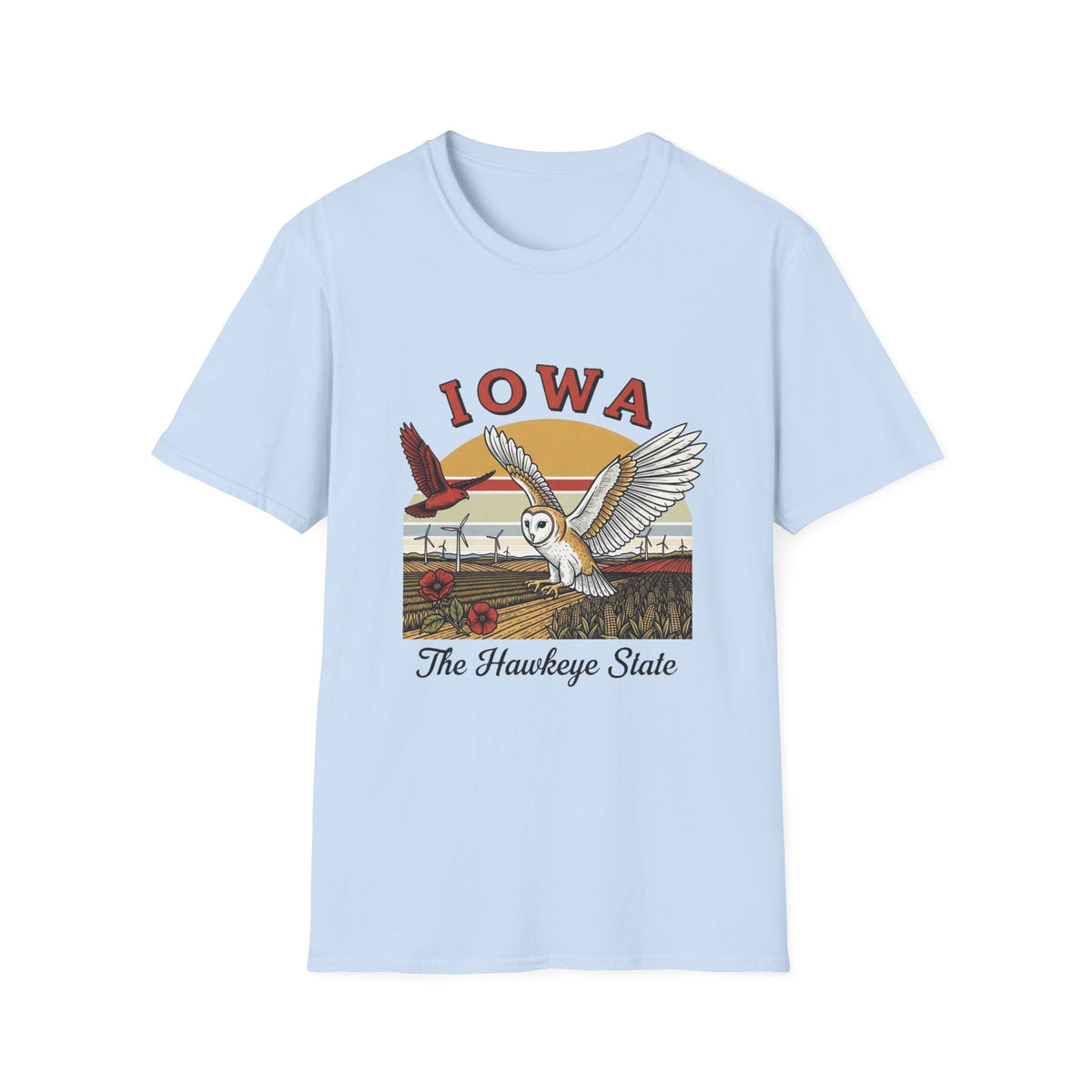 Iowa Barn Owl T-Shirt — The Hawkeye State Vintage State Pride Tee Travel Tourist Graphic Design Unisex 100 Cotton Gildan T-Shirt