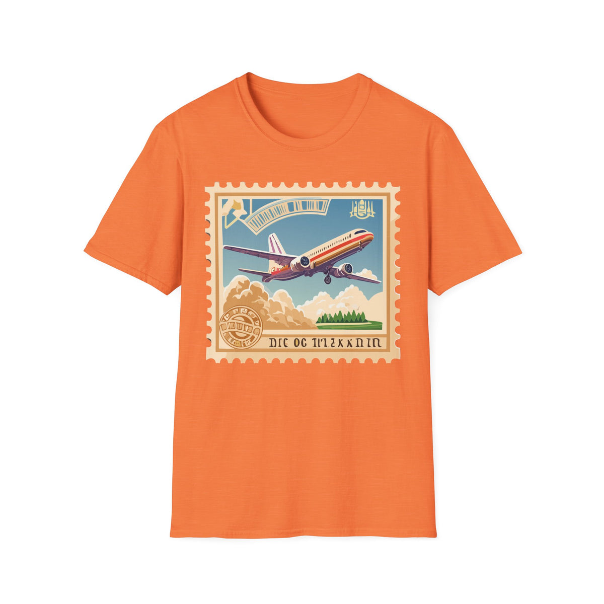 Retro Airplane Stamp illustration T-Shirt | Vintage Travel Plane Graphic Tee Unisex 100 Cotton Gildan T-Shirt