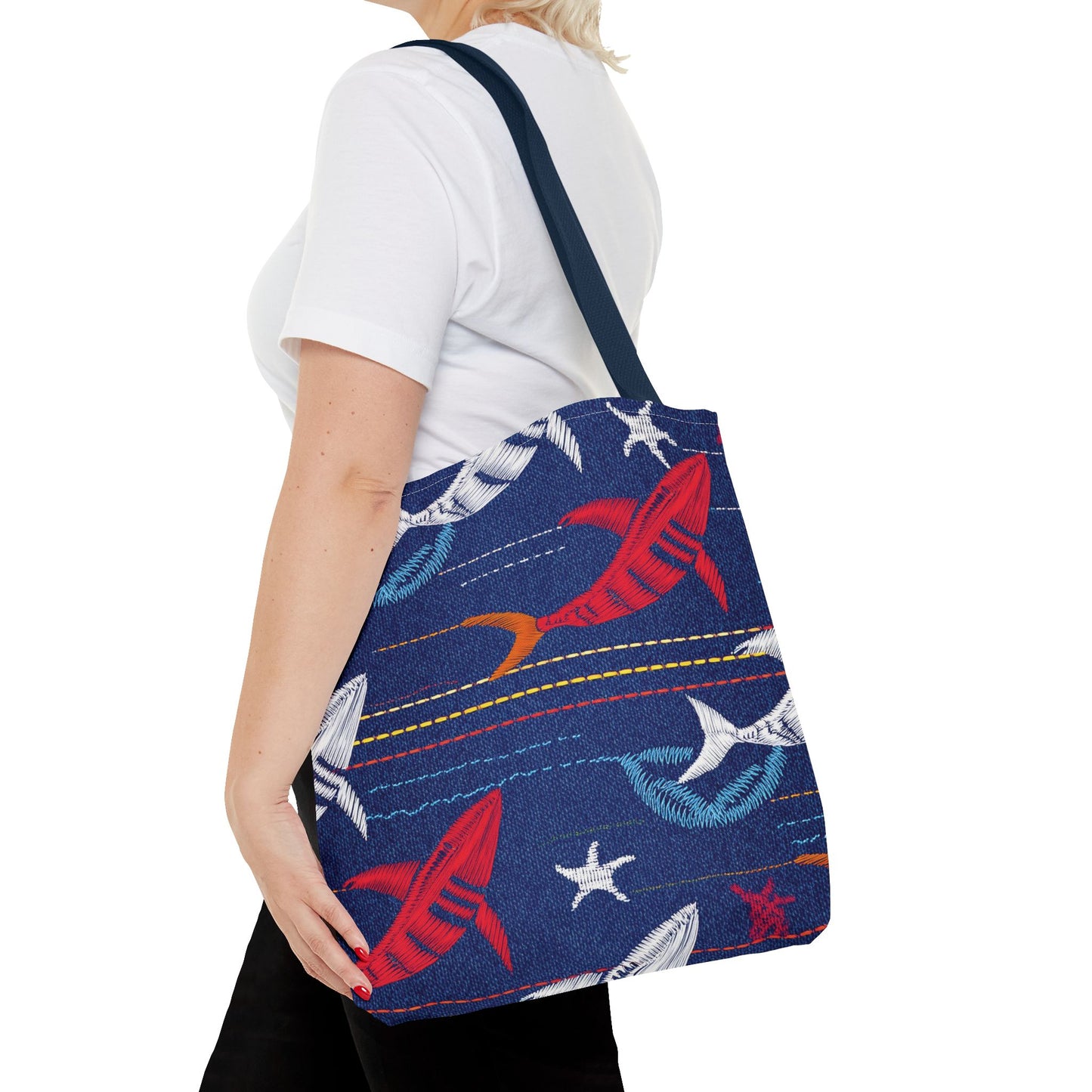 Denim Fabric Imitation Print Unisex Canvas Bag Poly Spun 3 Sizes Tote Bag 182-16