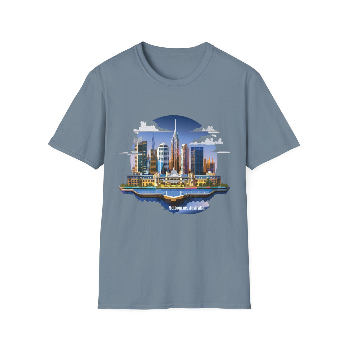 Melbourne Australia Cityscape Skyline T-Shirt — Modern Urban Skyline Graphic Design Unisex 100 Cotton Gildan T-Shirt