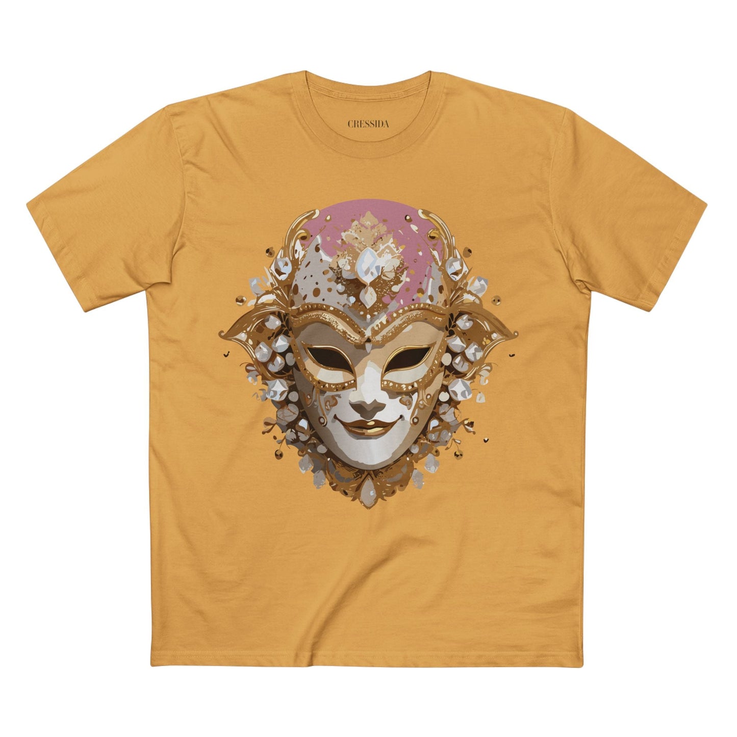 Carnival Mask Graphic T-Shirt Unisex 100 Cotton With Antique Gold Art Design Tee 19