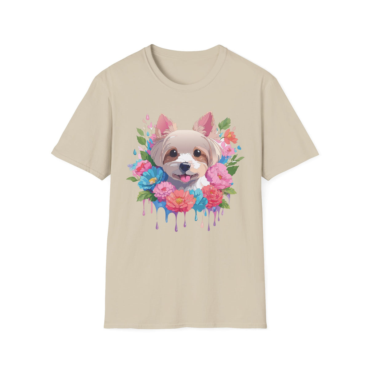 Watercolor Yorkie Face T-Shirt | Floral Paw Print Dog Tee