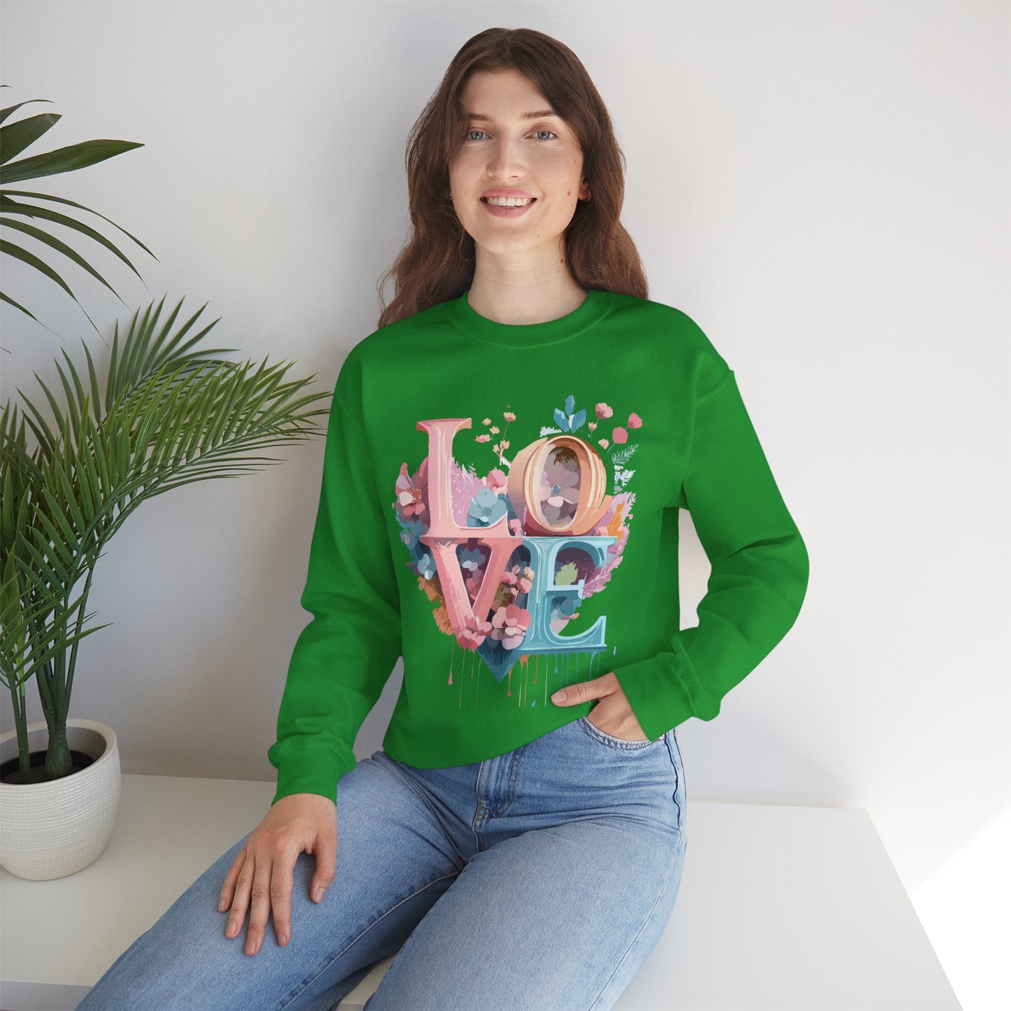 Floral Love Sweatshirt For Valentines Day Unisex Crewneck Fifty Fifty Cotton Polyester