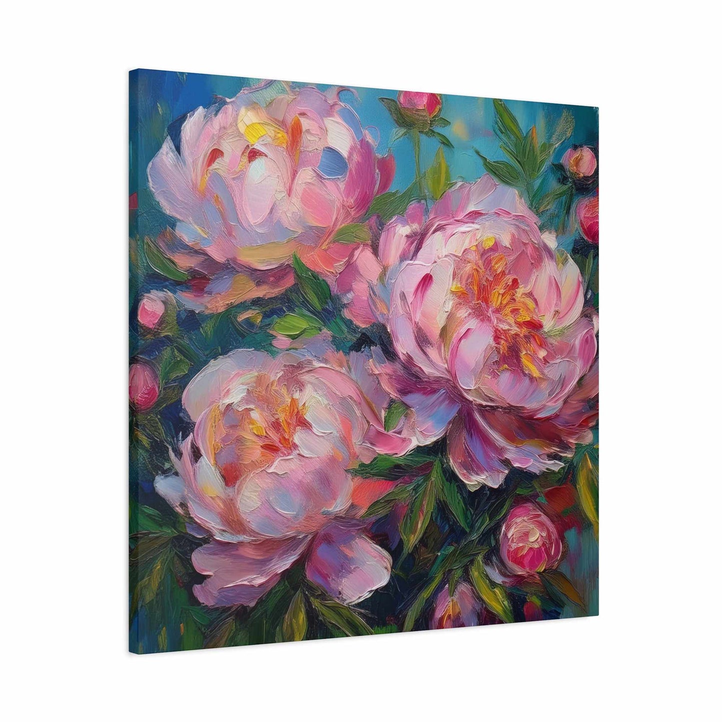 Pink Peonies Print Canvas, Floral Oil Paint Print 20x20, 24x24, 30x30, 32x32, 36x36 Art Design Pine-Wood Inner Frame MC-116
