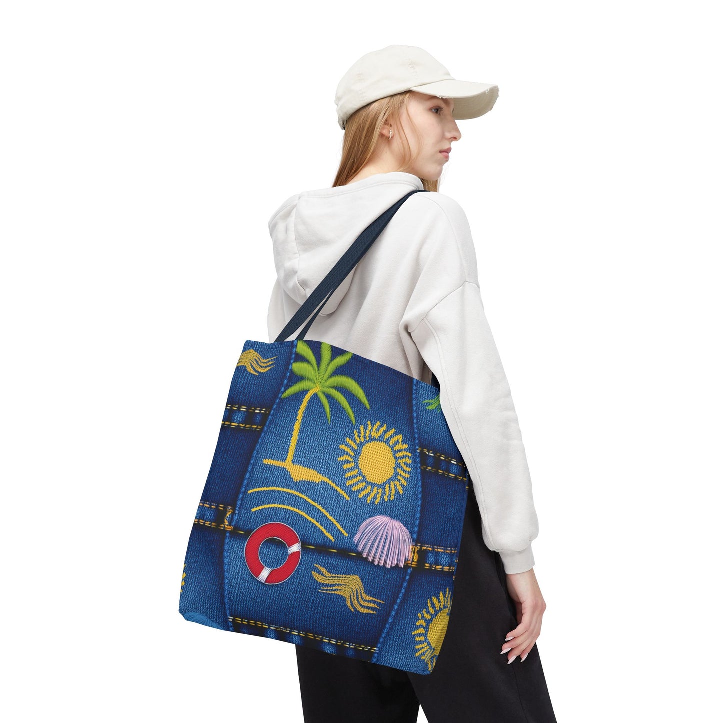 Denim Fabric Imitation Print Unisex Canvas Bag Poly Spun 3 Sizes Tote Bag 182-5