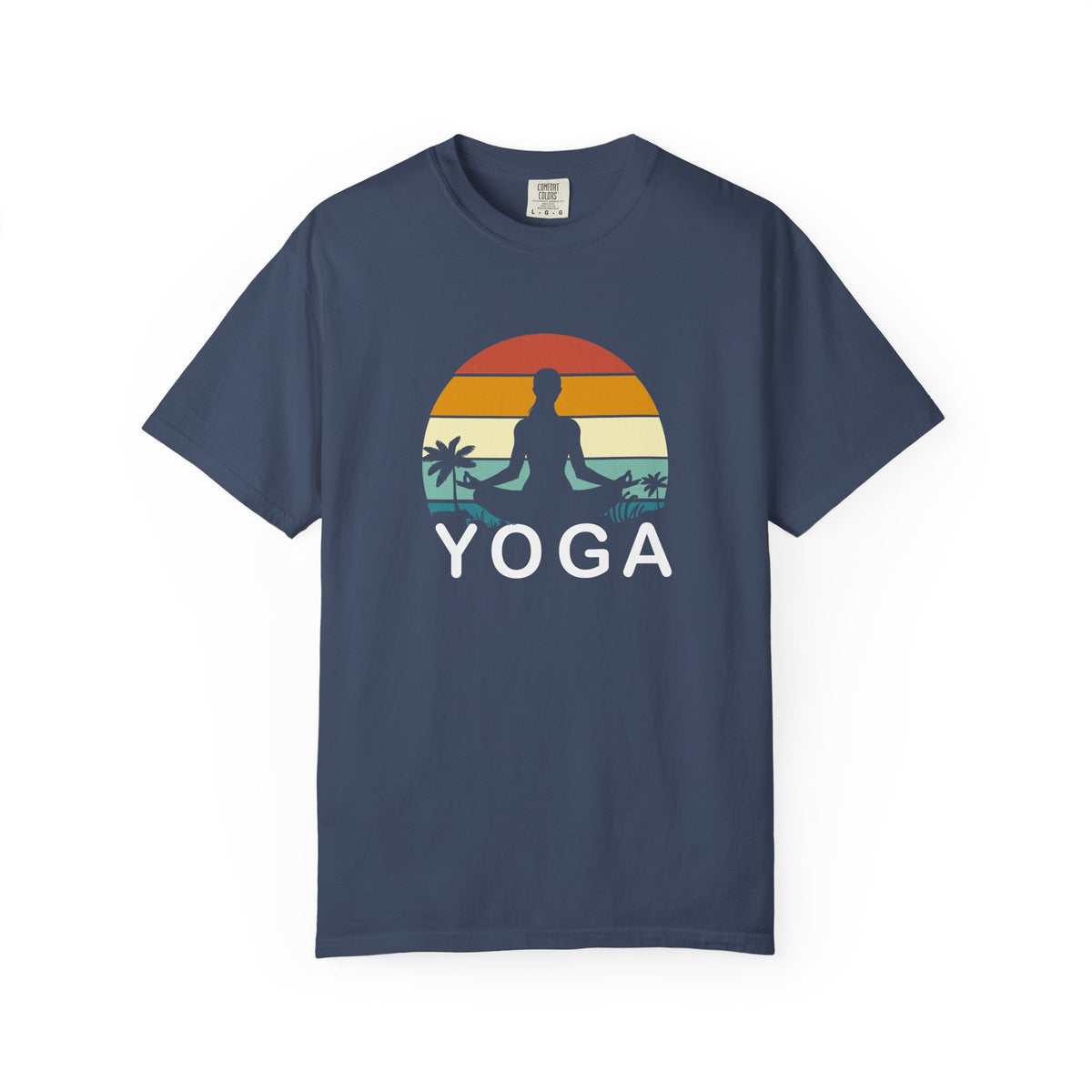Sunset Yoga Retro Meditation Palm Trees Unisex Comfort Colors Garment-Dyed Heavyweight 100 Cotton Art Design T-Shirt w187