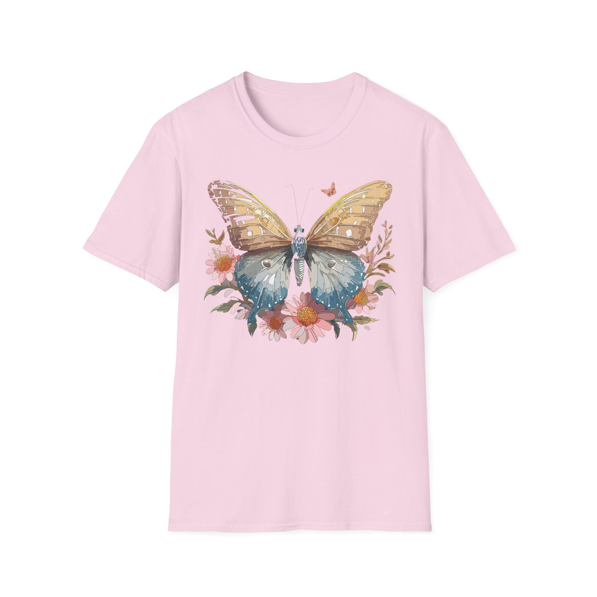 Butterfly Floral T-Shirt – Colorful Nature-Inspired Botanical Gift Graphic Design Unisex 100 Cotton Gildan T-Shirt