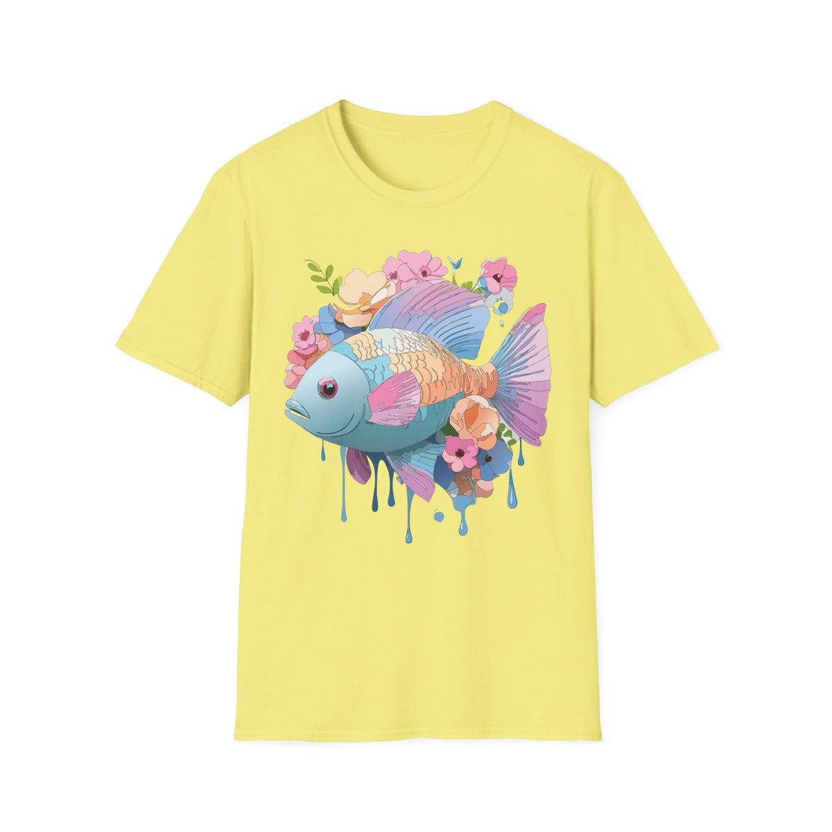 Colorful Koi Fish Floral Illustration T-Shirt | Pastel Watercolor Fish Tee
