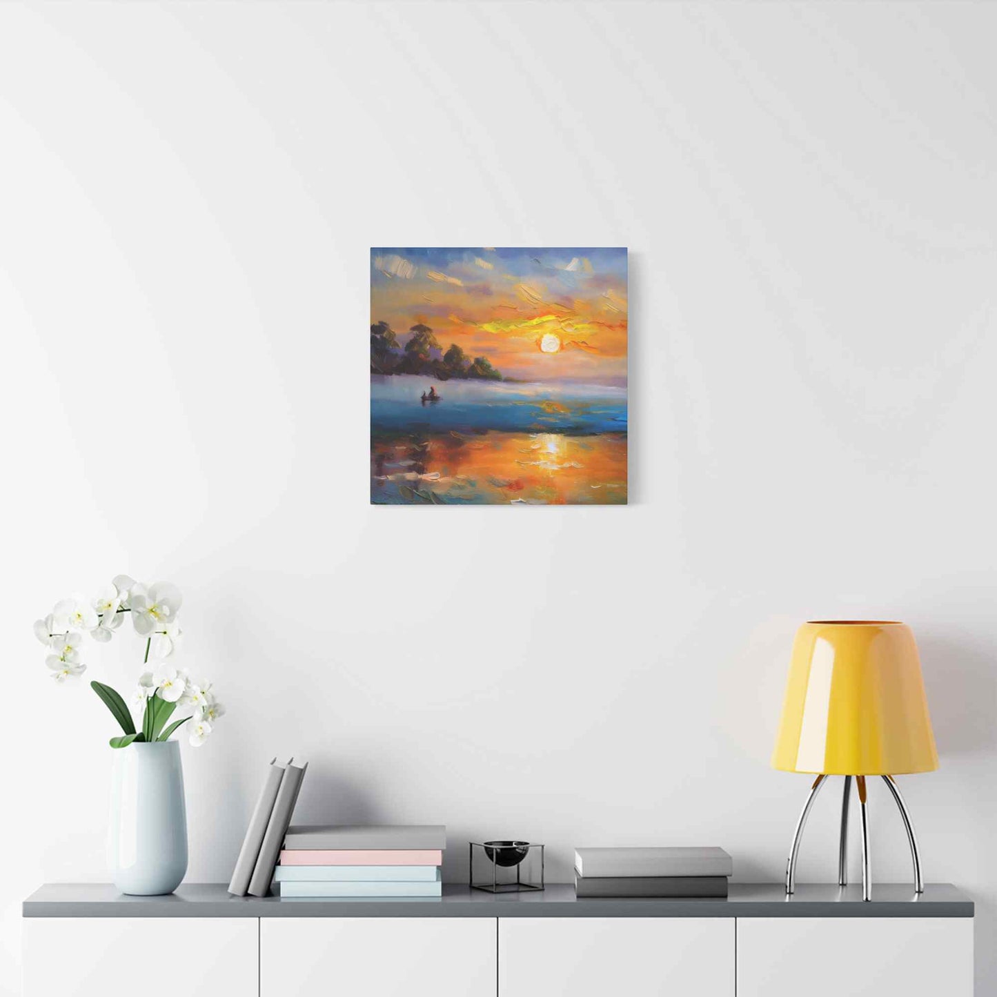Sunrise Print Canvas, Oil Paint Print 20x20, 24x24, 30x30, 32x32, 36x36 Art Design Print Pine-Wood Inner Frame MC-43