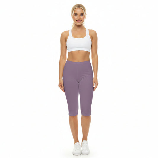 Vintage Dusty Lilac Color Women's Brushed Suede Poly Span Casual Capri Leggings XS-2XL