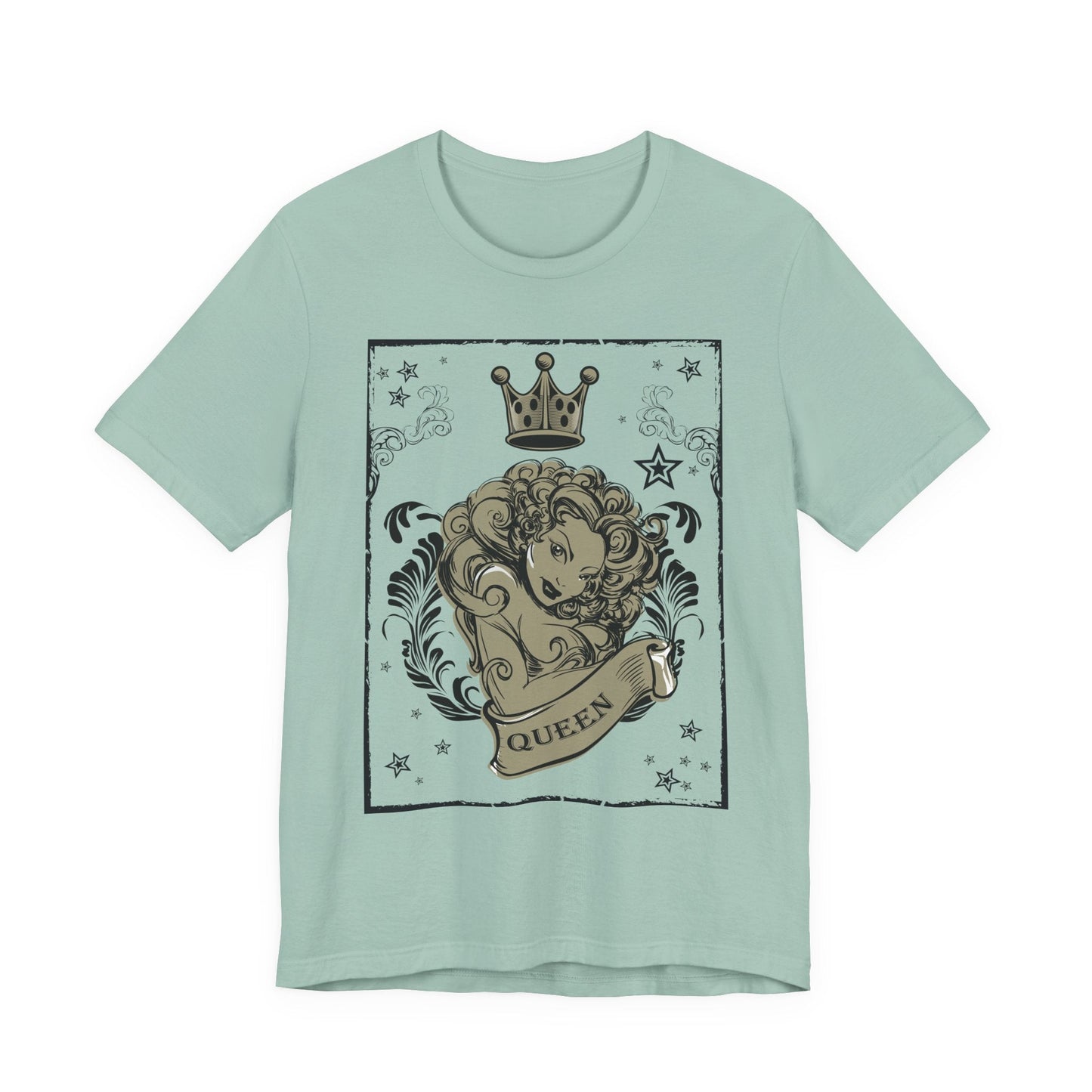 Crown Face Portrait Graphic Tee Vintage Floral Illustration Rock Band T-Shirt