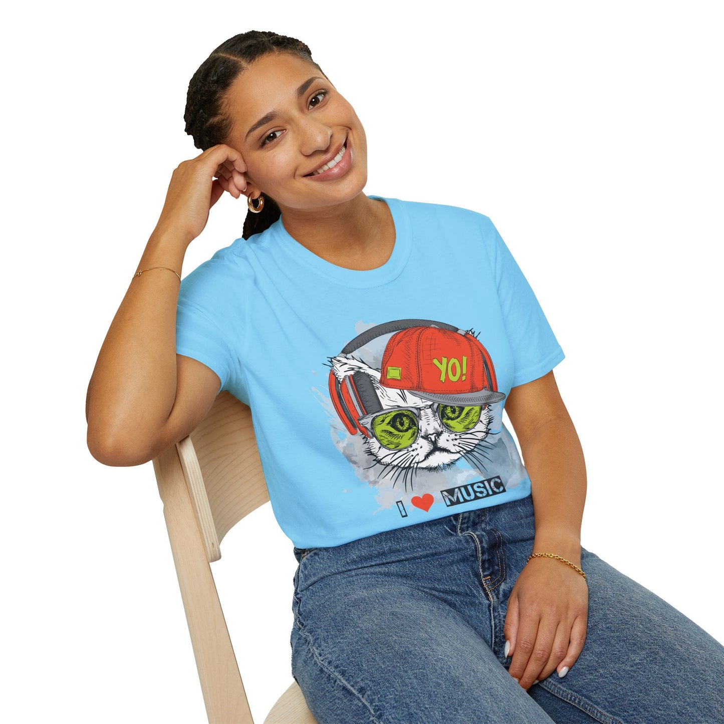 I Love Music Animals Shirt With Headphones Unisex Softstyle Tee Gildan 64000 Cotton Comfort