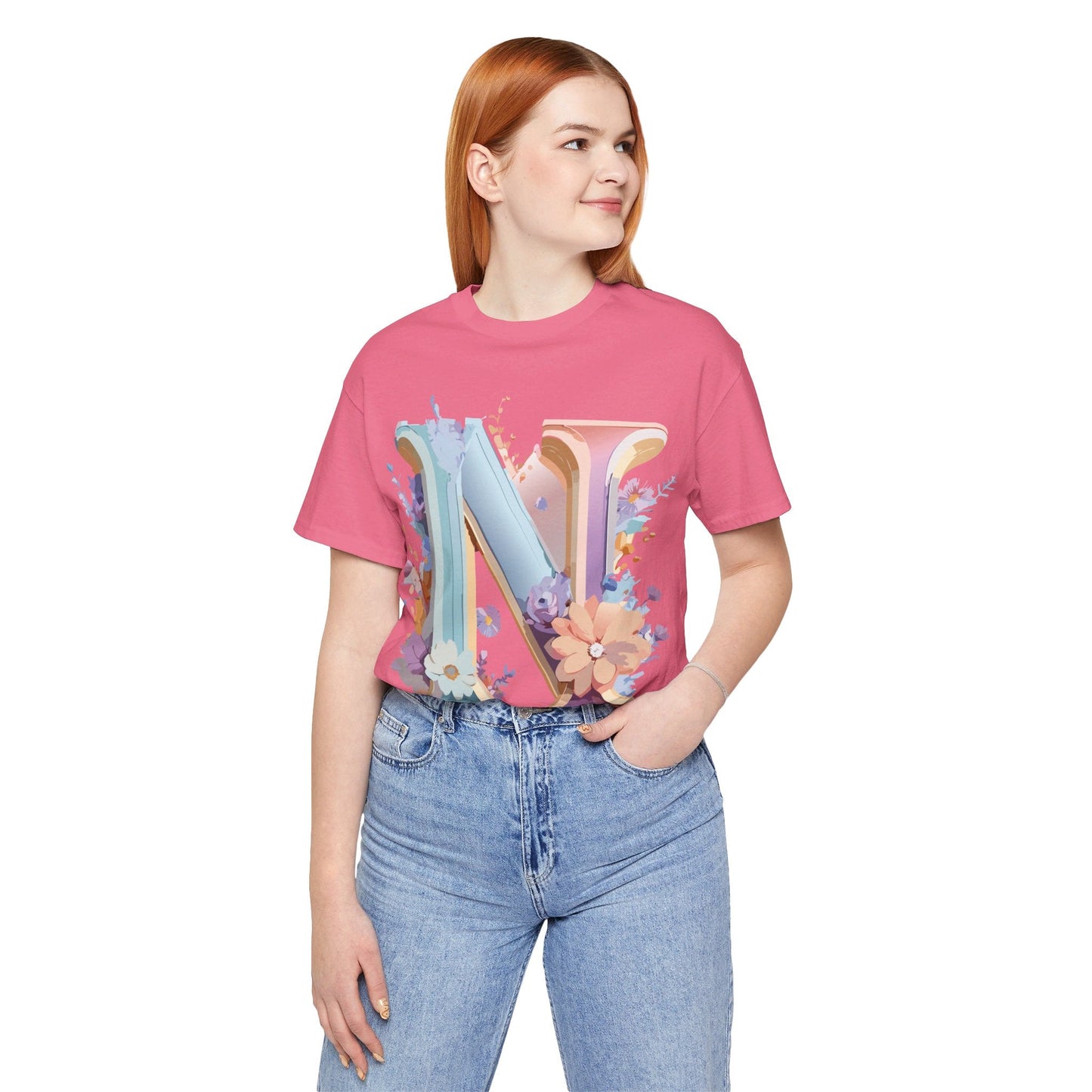 Letter N Shirt Unisex Graphic Tee Adelpha Vintage Inspired Artwork Short Sleeve Premium Cotton