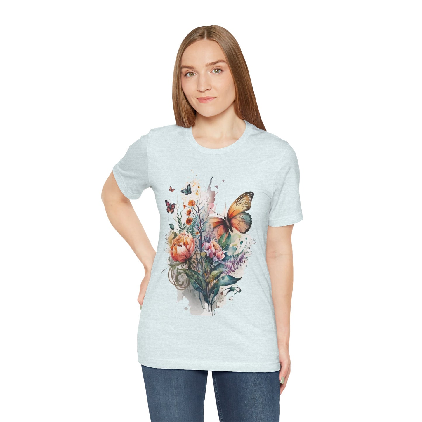 Cotton Tee Shirt with Butterfly Prints