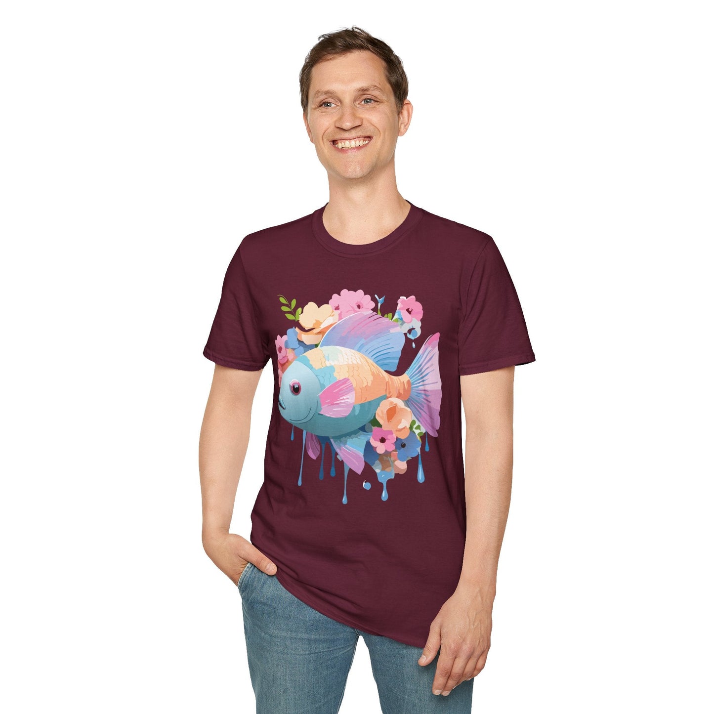 Fish Art Design Graphic Tee Unisex Short Sleeve T Shirt With Fish Artwork Premium Cotton