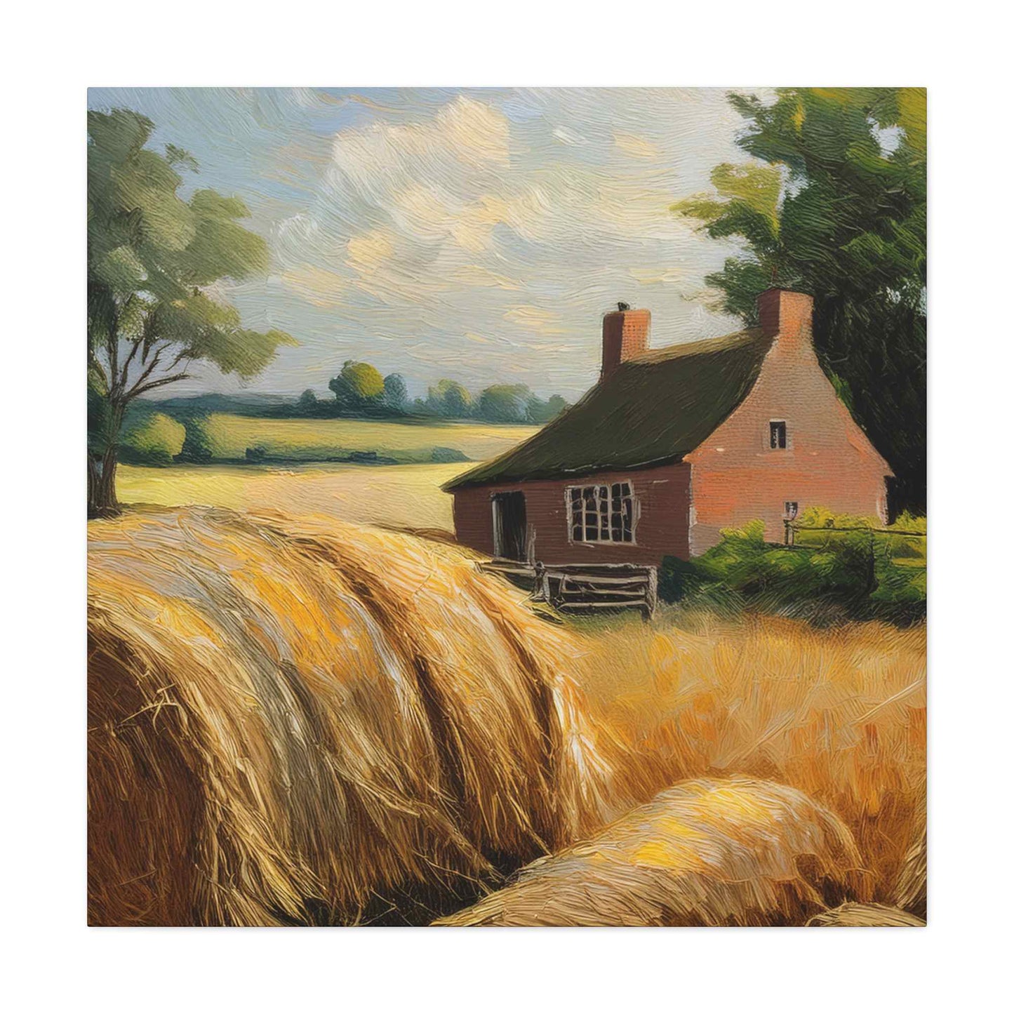 Countryside Print Canvas, Oil Paint Print 20x20, 24x24, 30x30, 32x32, 36x36 Art Design Print Pine-Wood Inner Frame MC- 47