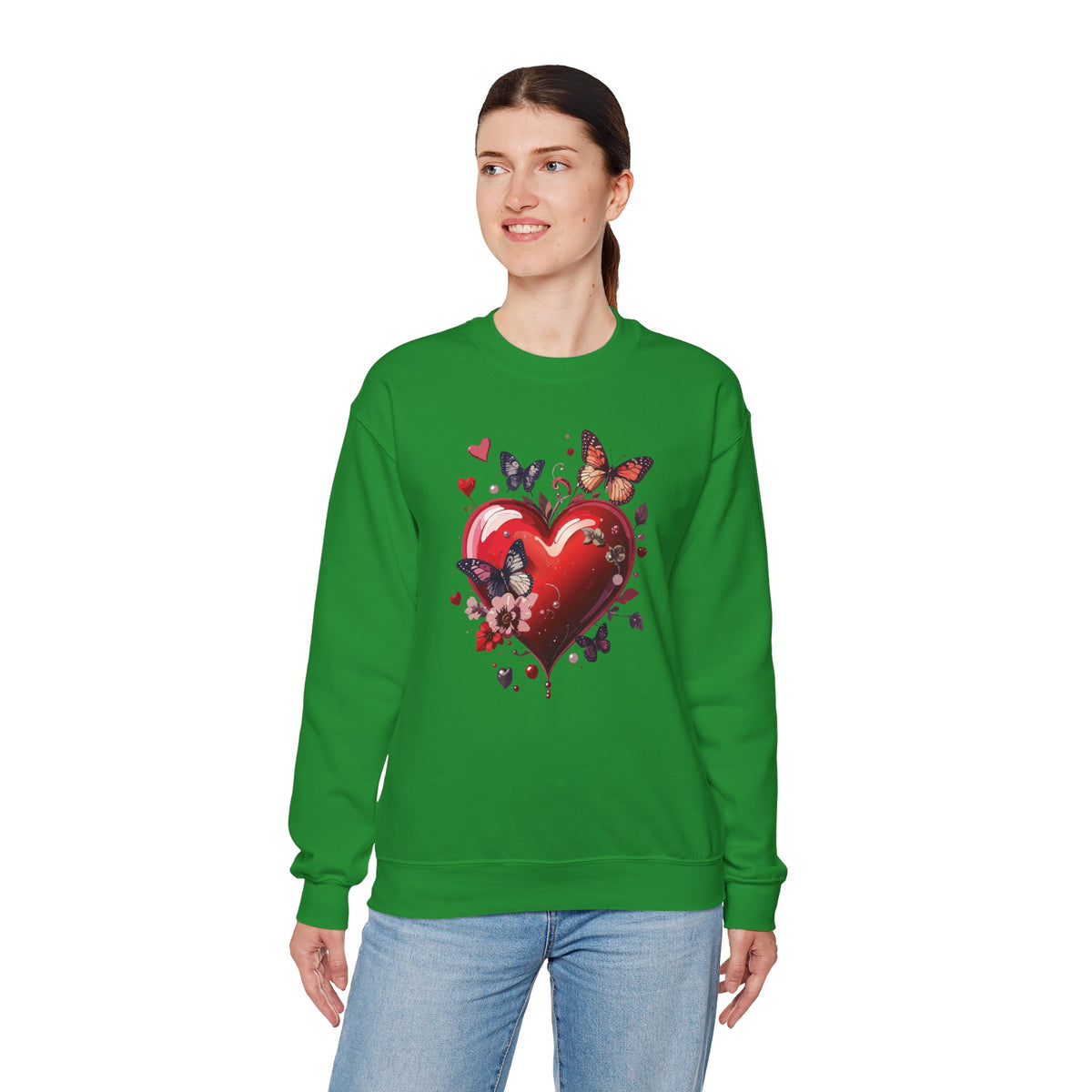 Big Red Heart Sweatshirt, Floral Red Heart Sweatshirt, Floral Love Sweatshirt, Valentine's Day Sweatshirt, Heart Floral Sweatshirt 105