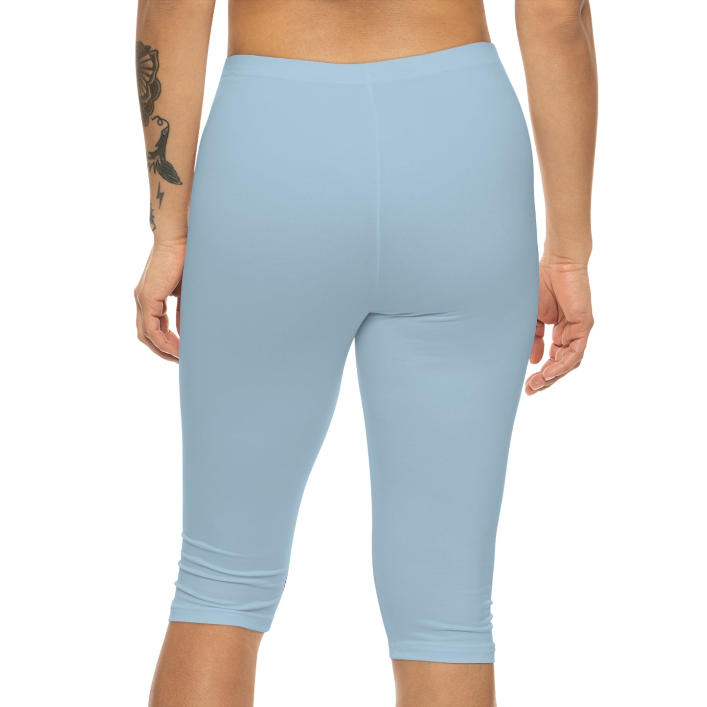 Pale Sky Blue Color Women's Brushed Suede Poly Span Casual Capri Leggings XS-2XL