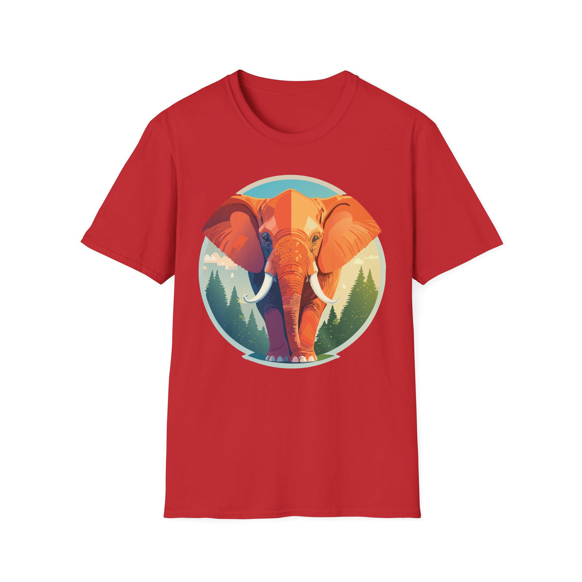 Colorful Elephant Illustration T-Shirt | Retro Forest Circle Art