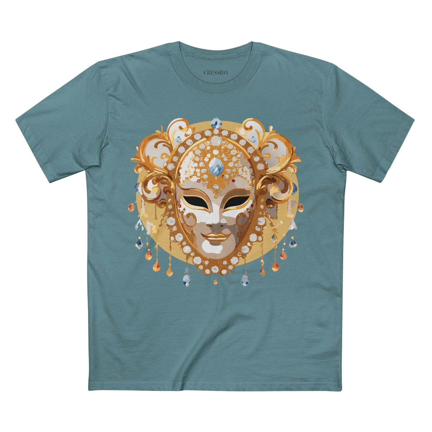 Carnival Mask Graphic T-Shirt Unisex 100 Cotton With Antique Gold Art Design Tee 14