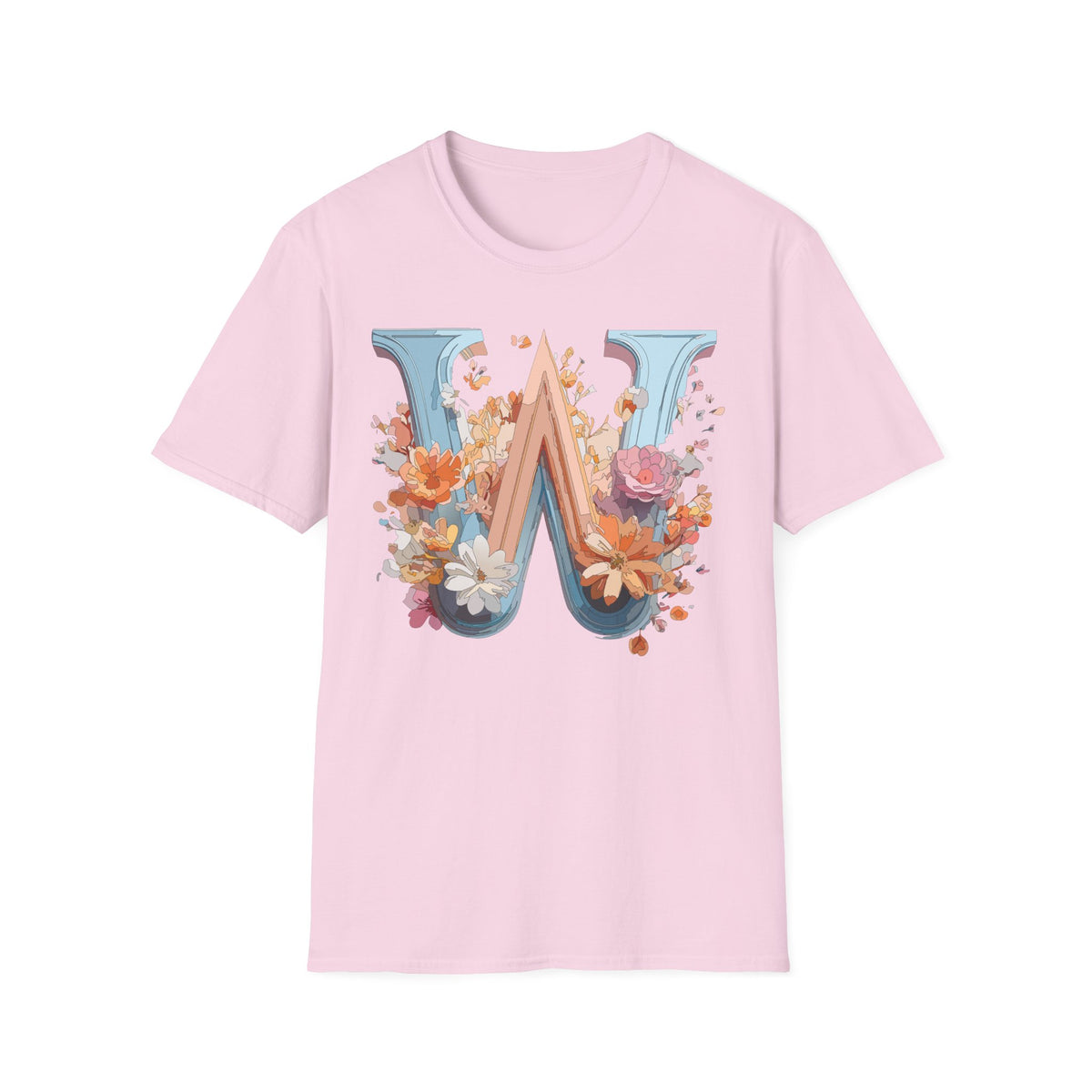 Floral Monogram W T-Shirt | Letter W Initial Tee, Vintage Botanical Alphabet
