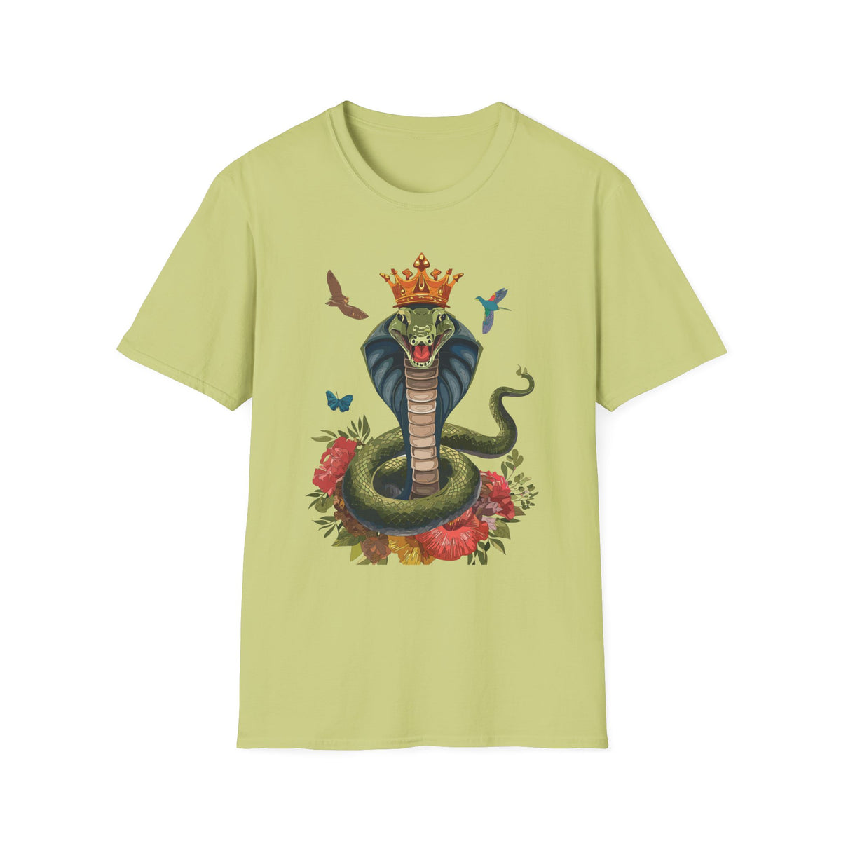 Crowned King Cobra Shirt | Snake Illustration, Floral Accents, Wildlife