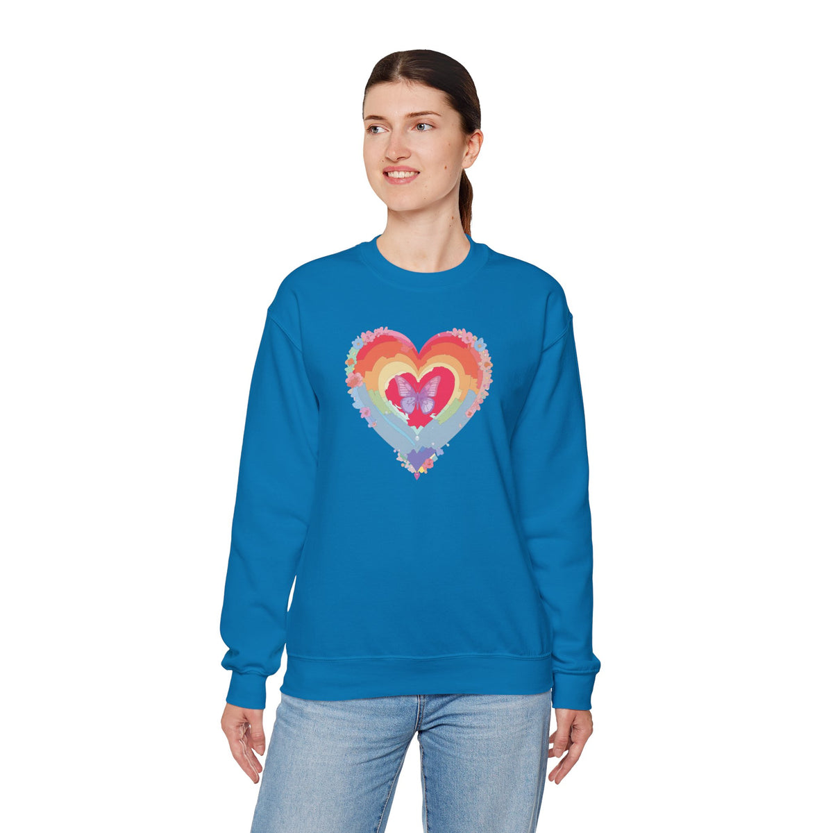 Rainbow Heart Sweatshirt, Floral Heart Sweatshirt, Floral Love Sweatshirt, Valentine's Day Sweatshirt, Rainbow Heart Floral Sweatshirt 116