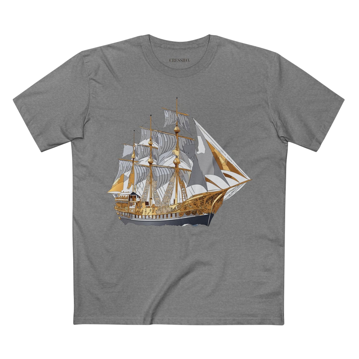 Ship Graphic Unisex 100 Cotton T-Shirt with Gold Frigate Art Design 18