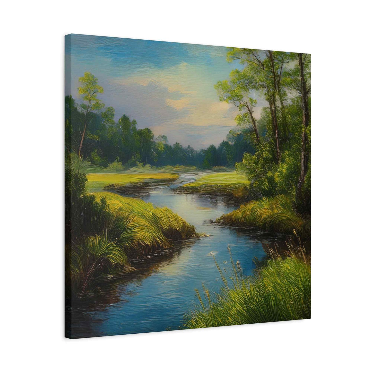 River Print Canvas, Landscape Oil Paint Print 20x20, 24x24, 30x30, 32x32, 36x36 Art Design Print Pine-Wood Inner Frame MC-52