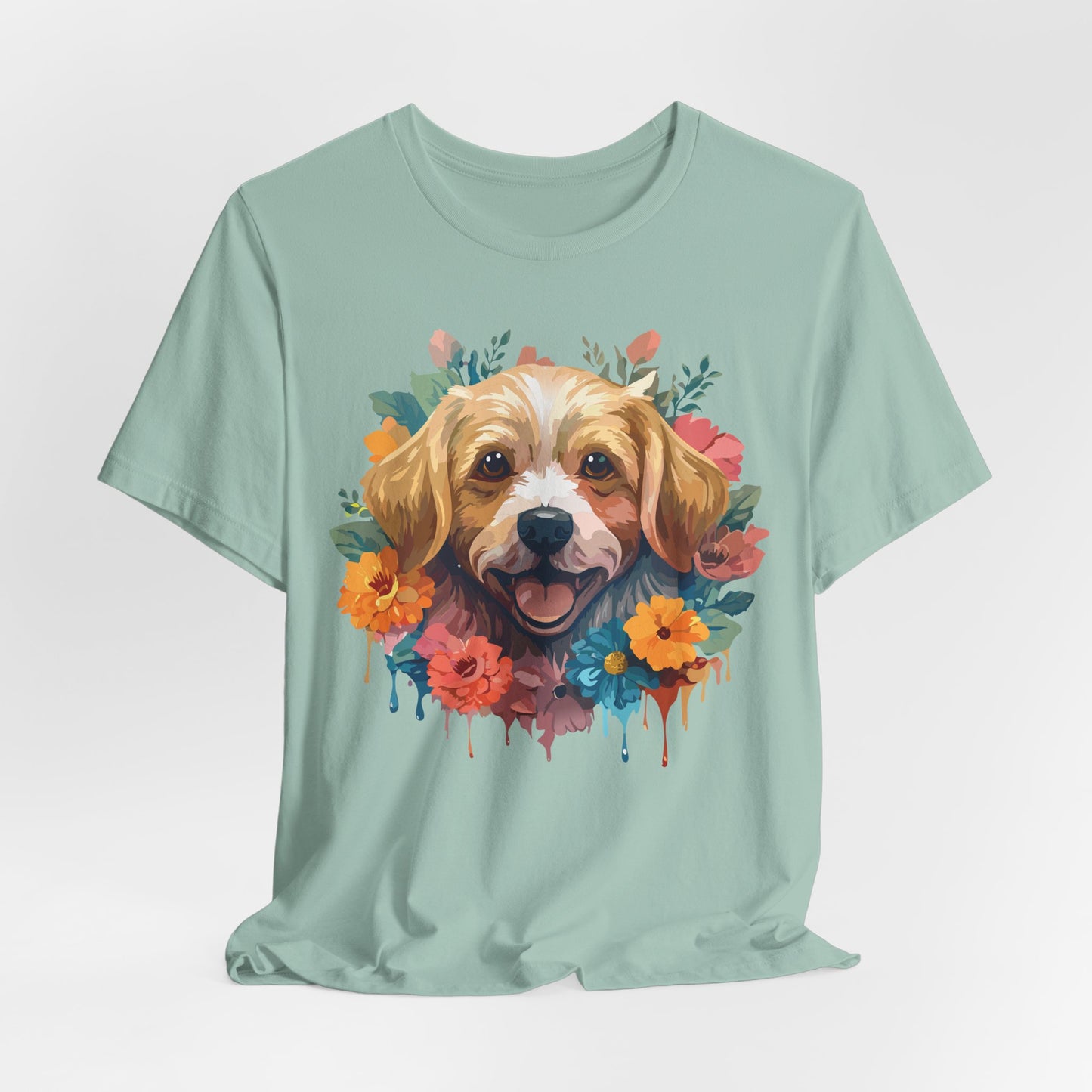 Floral Dog Tee, Animal Shirt, Dog Shirt, Floral Tee, Flower T-shirt, T-Shirt with Animal, Summer Top with Art Design