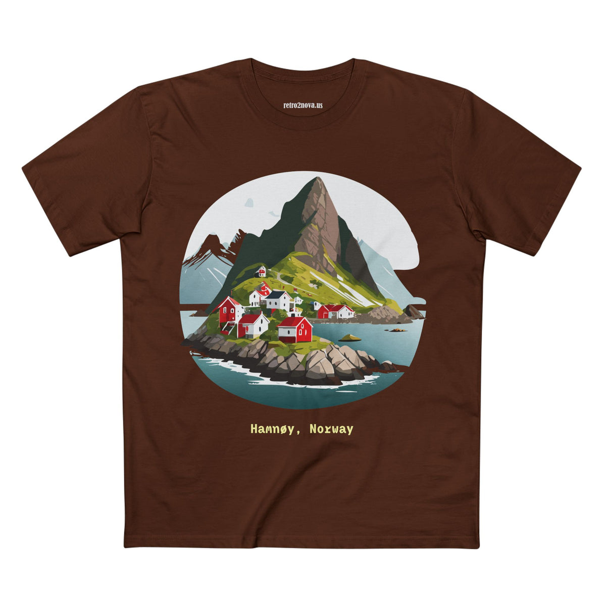 Hamnøy Norway Village Illustration Tee | Scenic Fjord Landscape T-Shirt