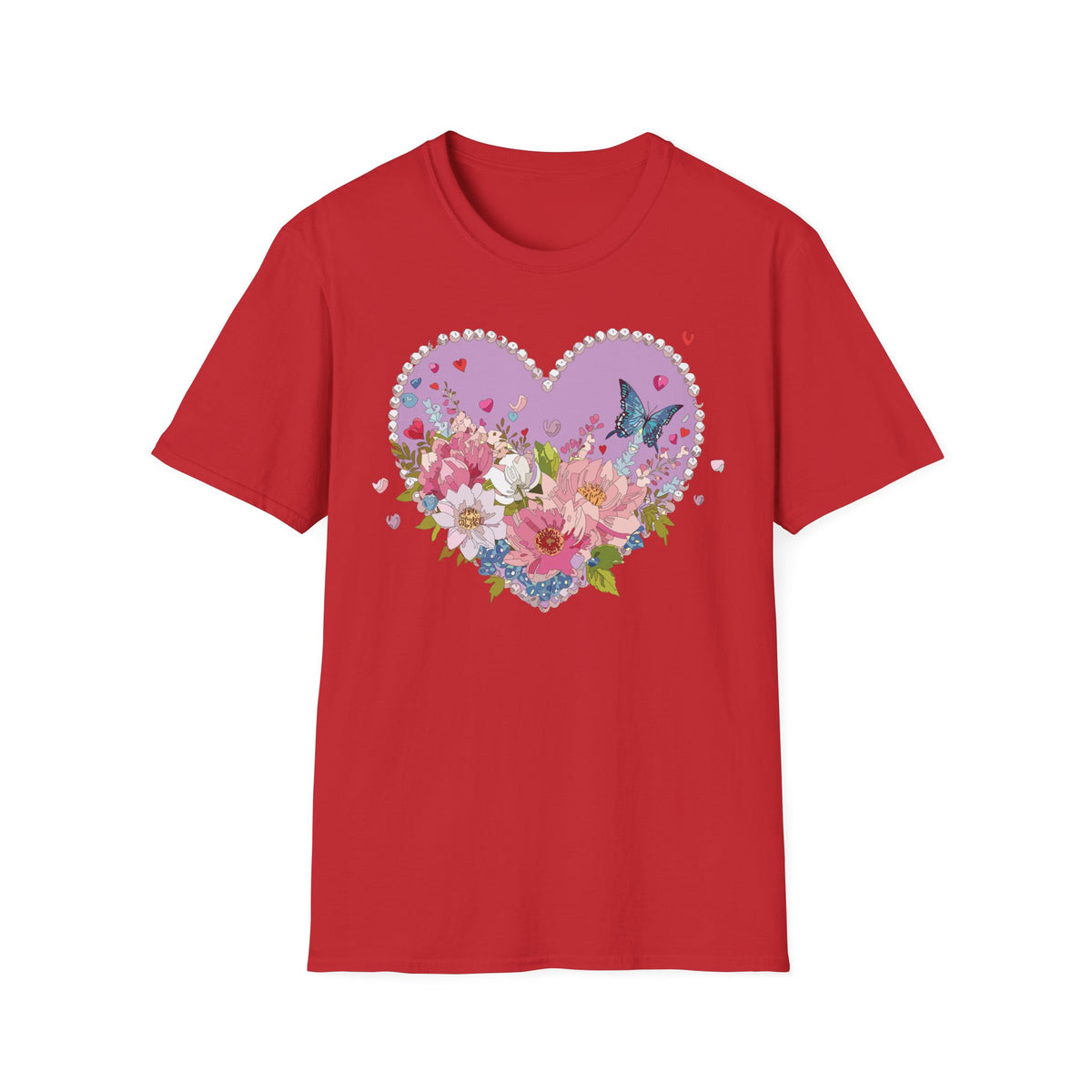 Floral Heart with Butterfly T-Shirt | Pink Flower Bouquet Tee