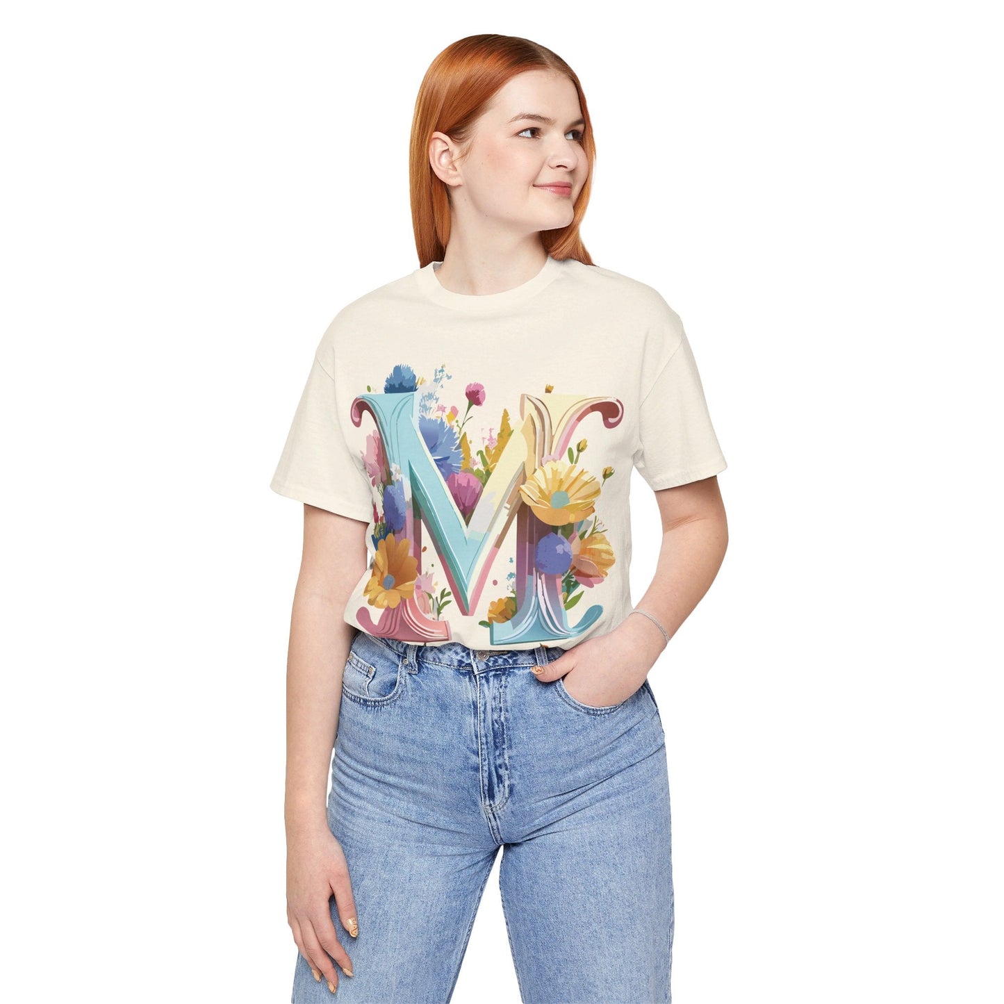 Letter M Shirt Unisex Graphic Tee Adelpha Vintage Inspired Art Design Short Sleeve