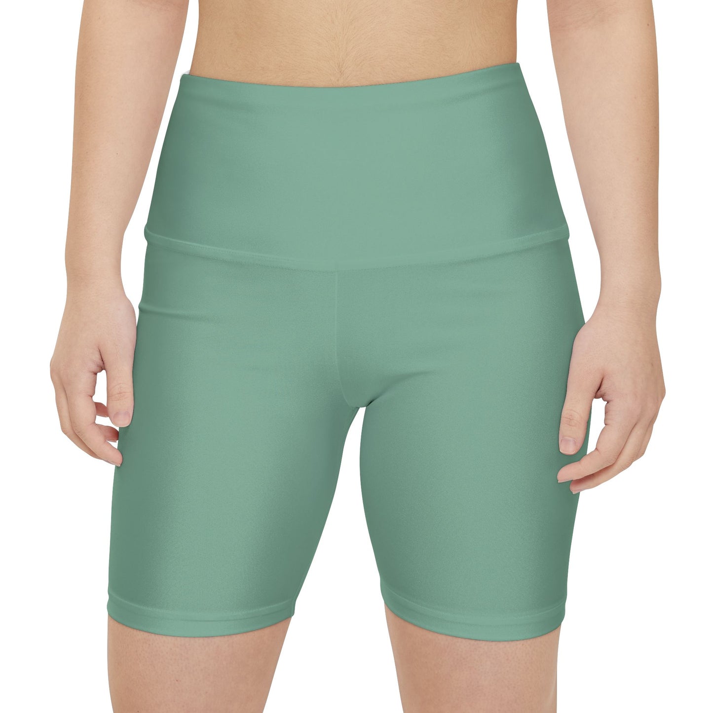 Muted Teal Women's Workout Shorts — High-Waist Performance Biker Shorts (Seafoam)