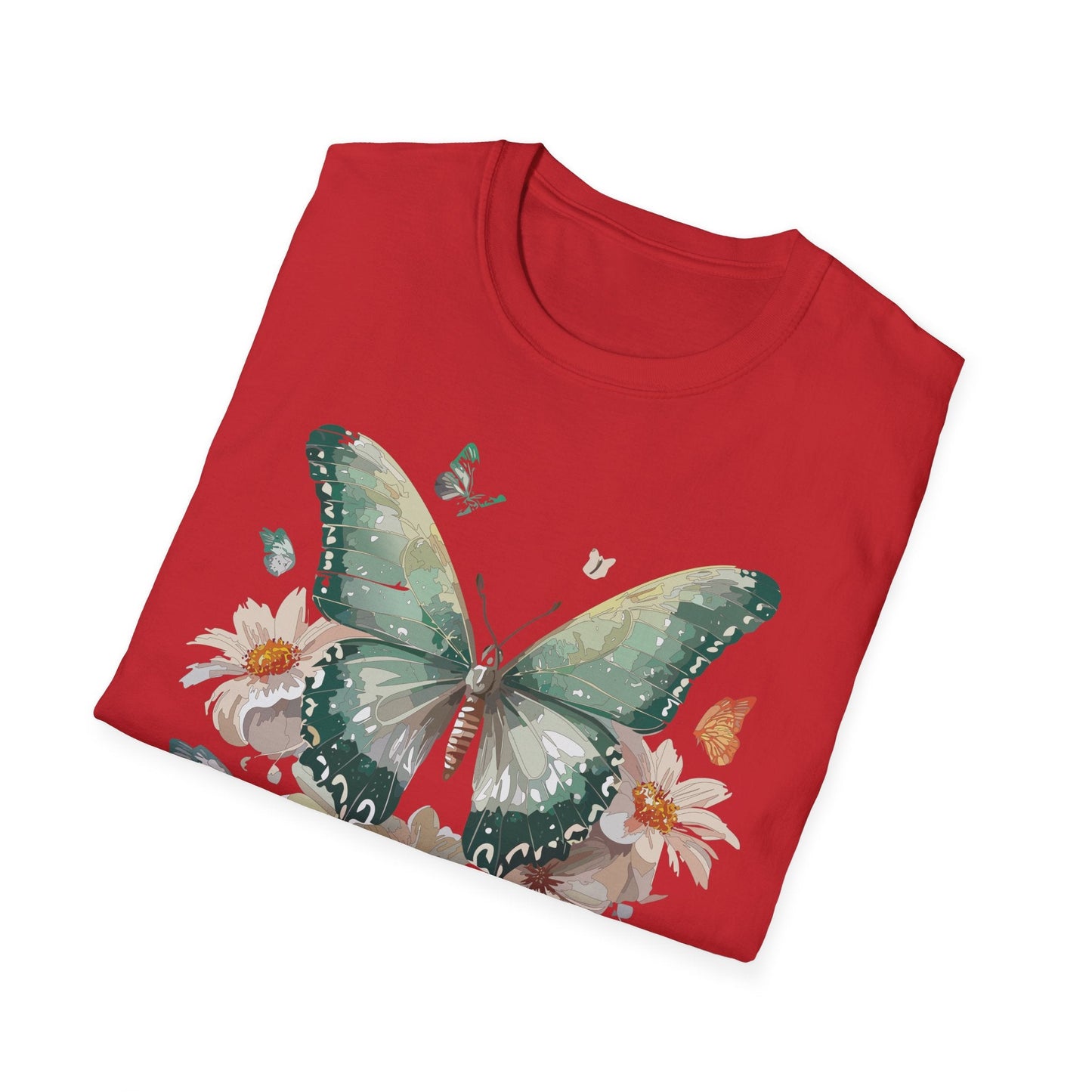 Butterfly T Shirt Unisex Softstyle Tee 100 Percent Ring Spun Cotton Monarch Design Premium Comfort