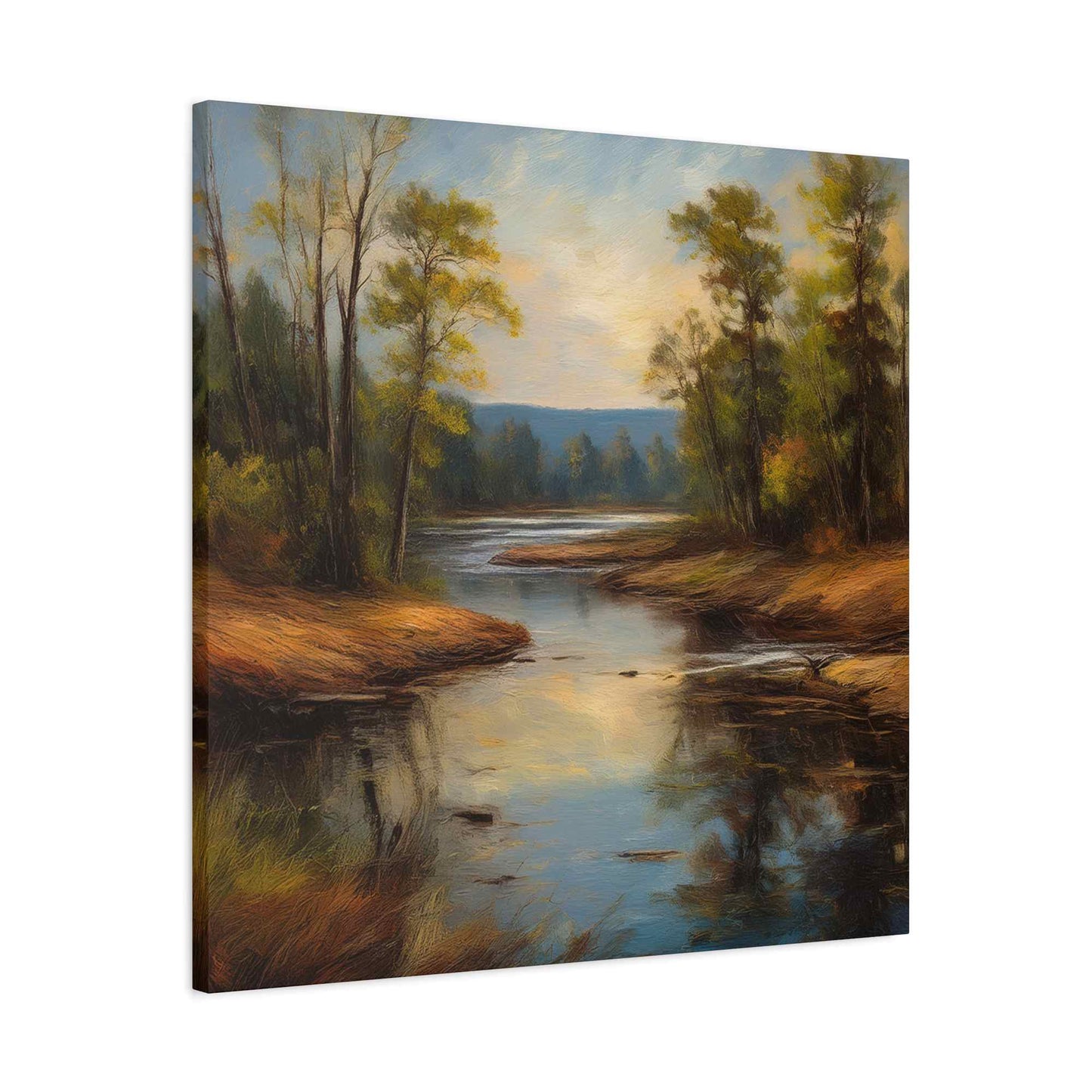 River Print Canvas, Landscape Oil Paint Print 20x20, 24x24, 30x30, 32x32, 36x36 Art Design Print Pine-Wood Inner Frame MC-51